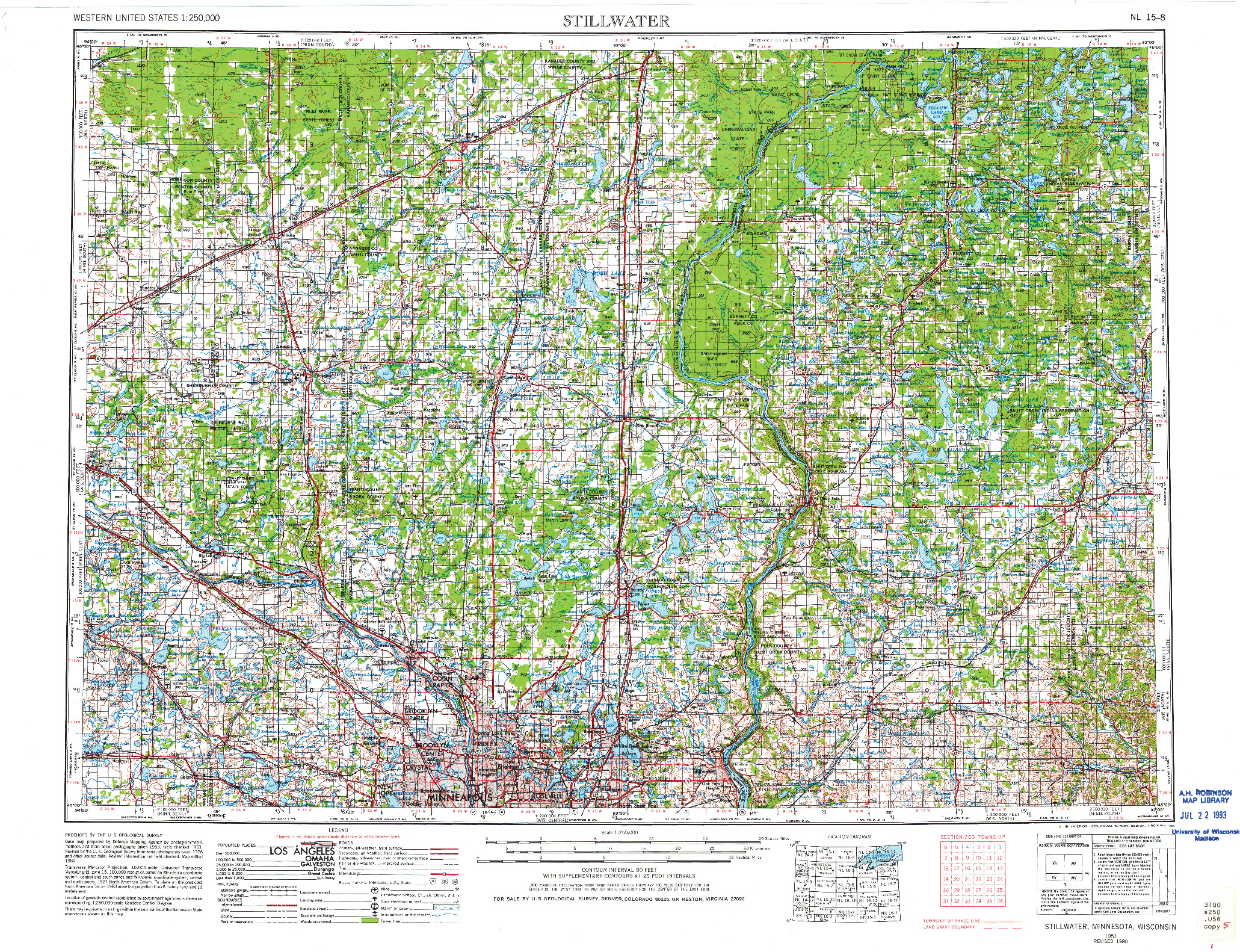 USGS 1:250000-SCALE QUADRANGLE FOR STILLWATER, MN 1953