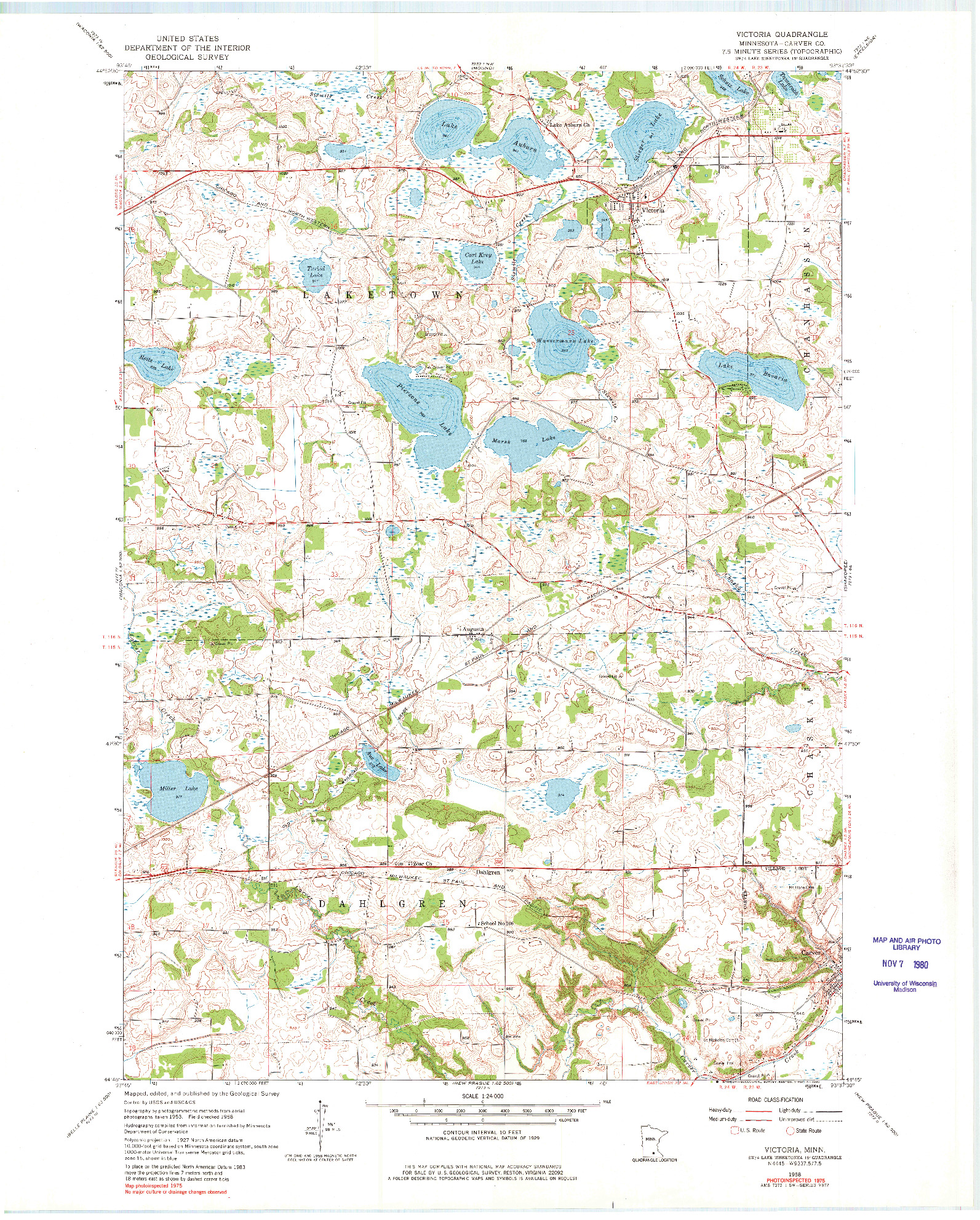 USGS 1:24000-SCALE QUADRANGLE FOR VICTORIA, MN 1958