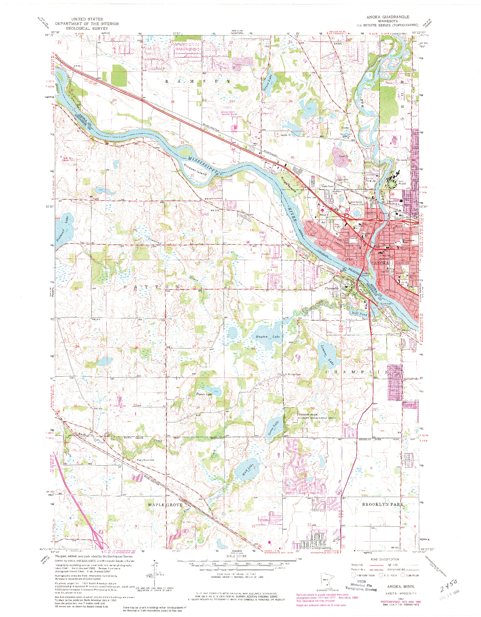 USGS 1:24000-SCALE QUADRANGLE FOR ANOKA, MN 1967