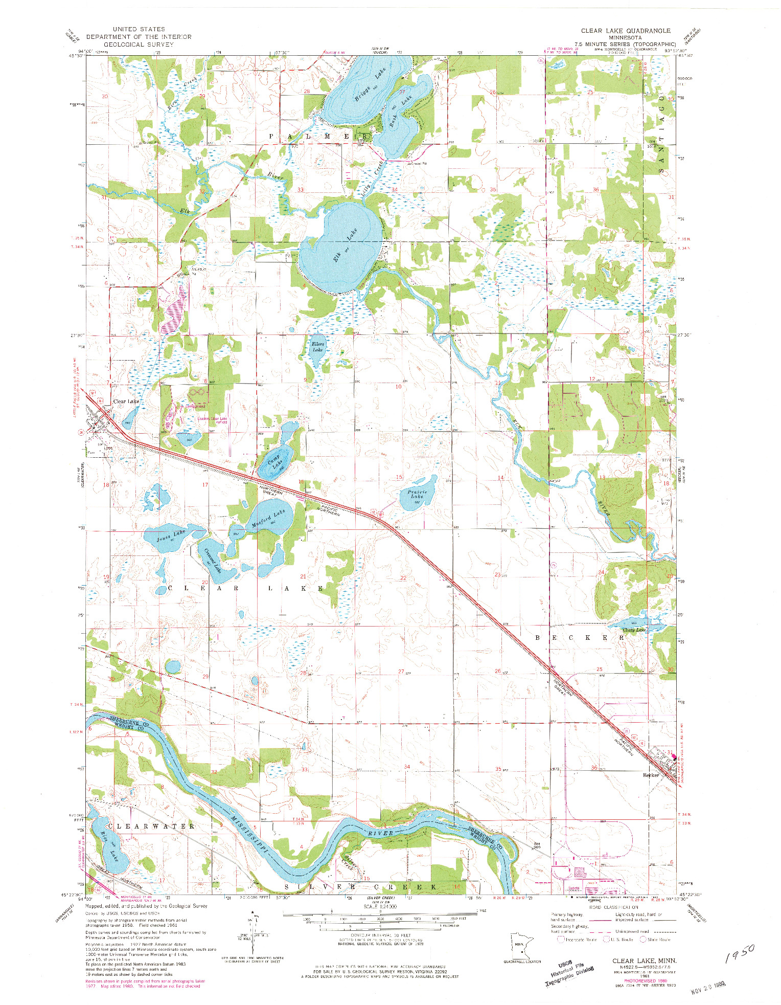 USGS 1:24000-SCALE QUADRANGLE FOR CLEAR LAKE, MN 1961