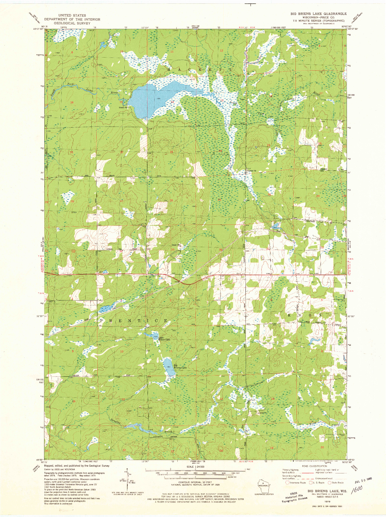 USGS 1:24000-SCALE QUADRANGLE FOR BIG BRIENS LAKE, WI 1979