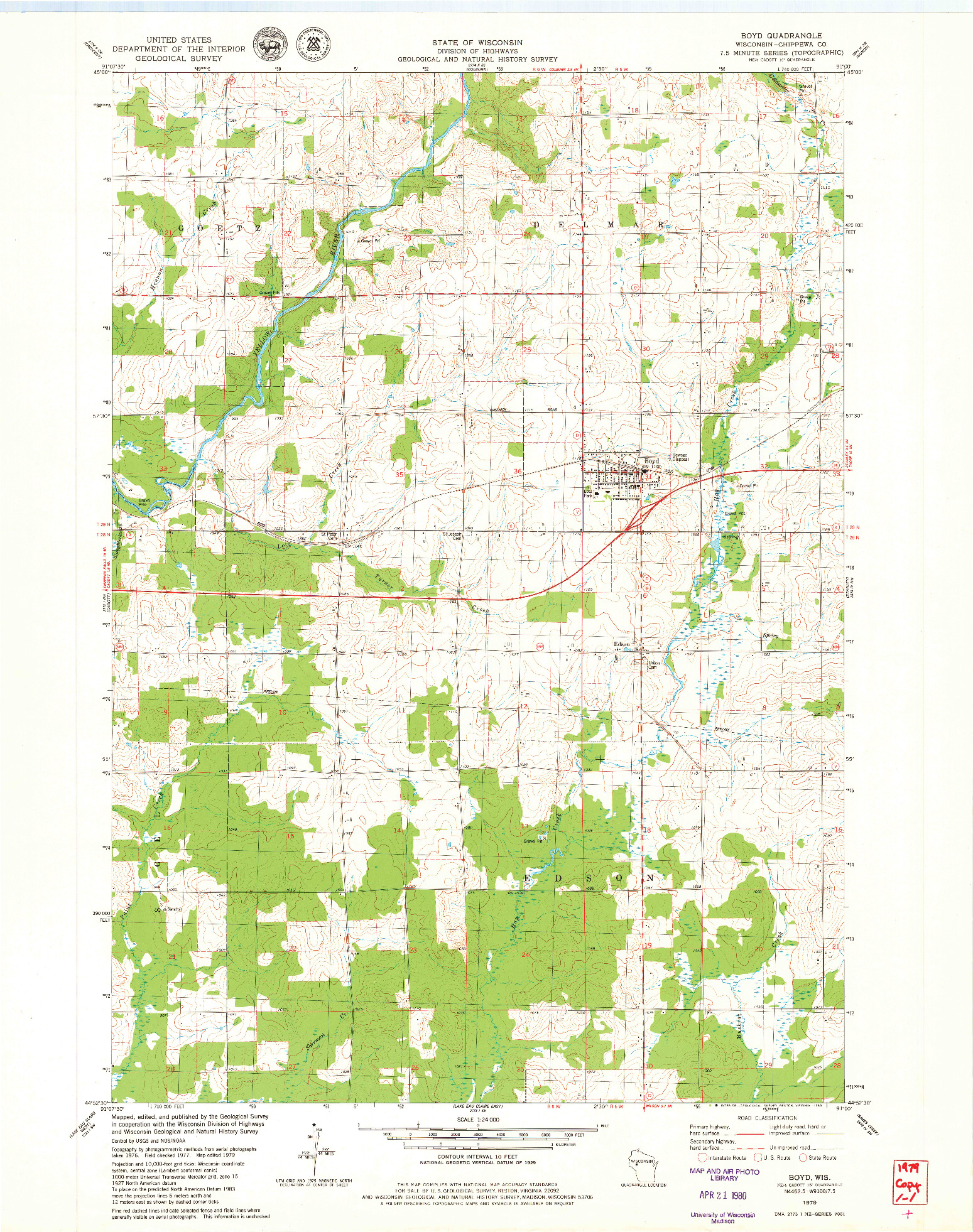 USGS 1:24000-SCALE QUADRANGLE FOR BOYD, WI 1979