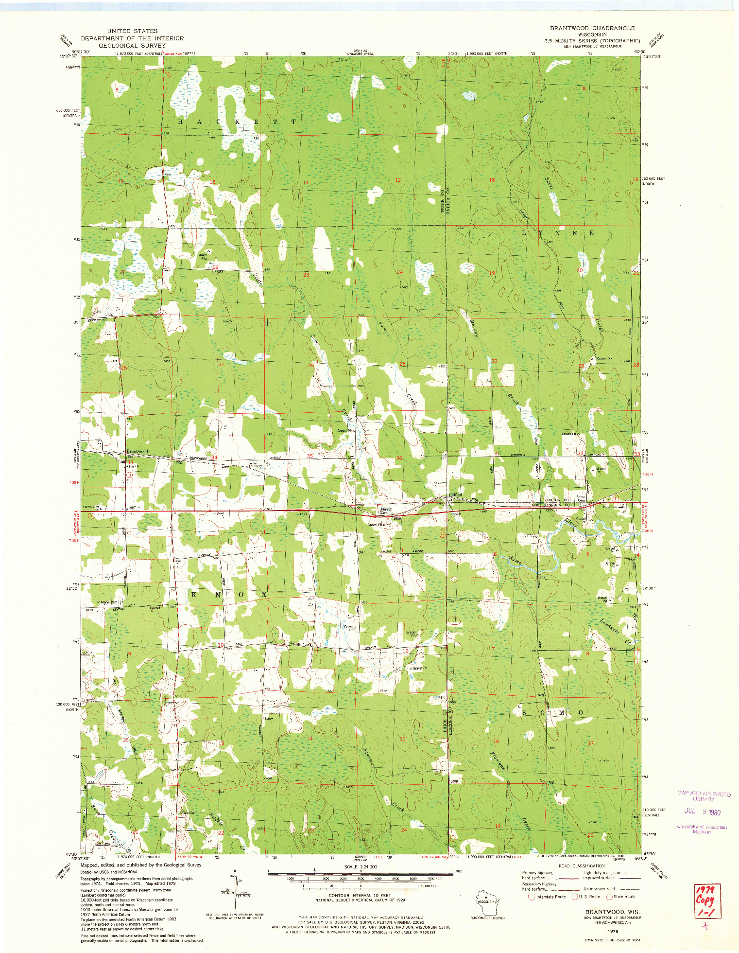 USGS 1:24000-SCALE QUADRANGLE FOR BRANTWOOD, WI 1979