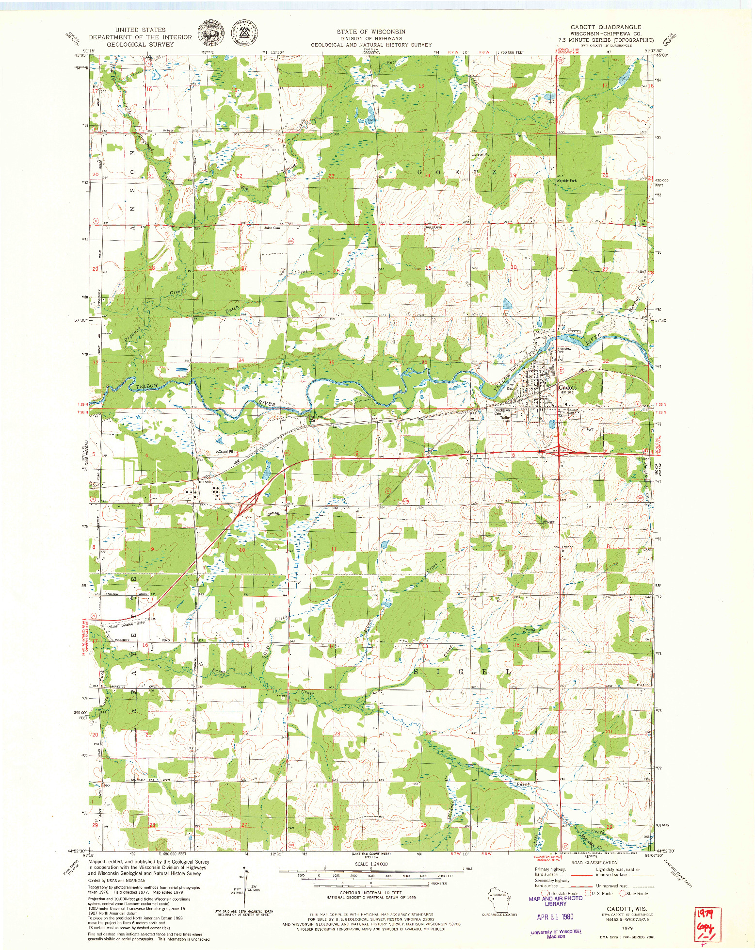 USGS 1:24000-SCALE QUADRANGLE FOR CADOTT, WI 1979