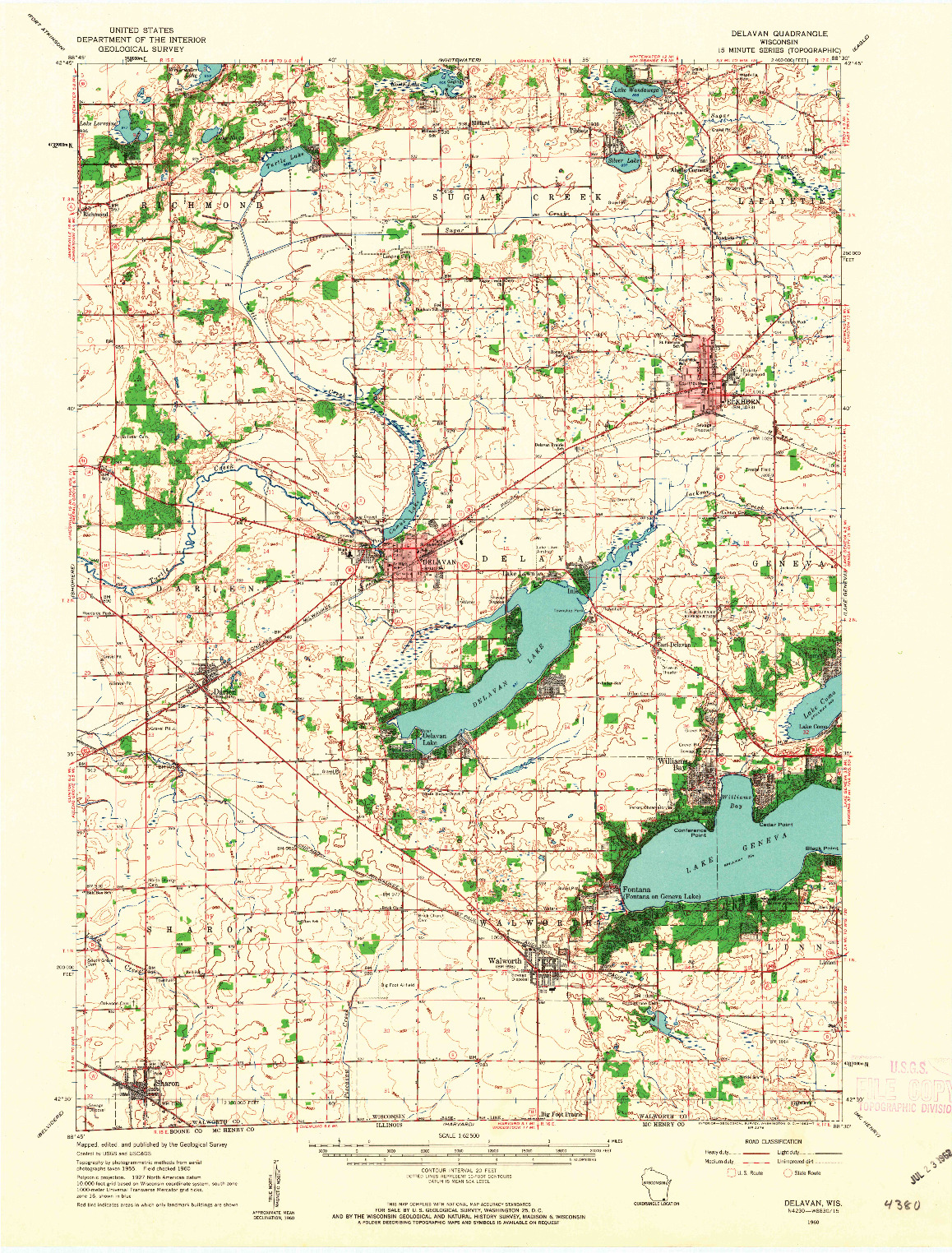 USGS 1:62500-SCALE QUADRANGLE FOR DELAVAN, WI 1960