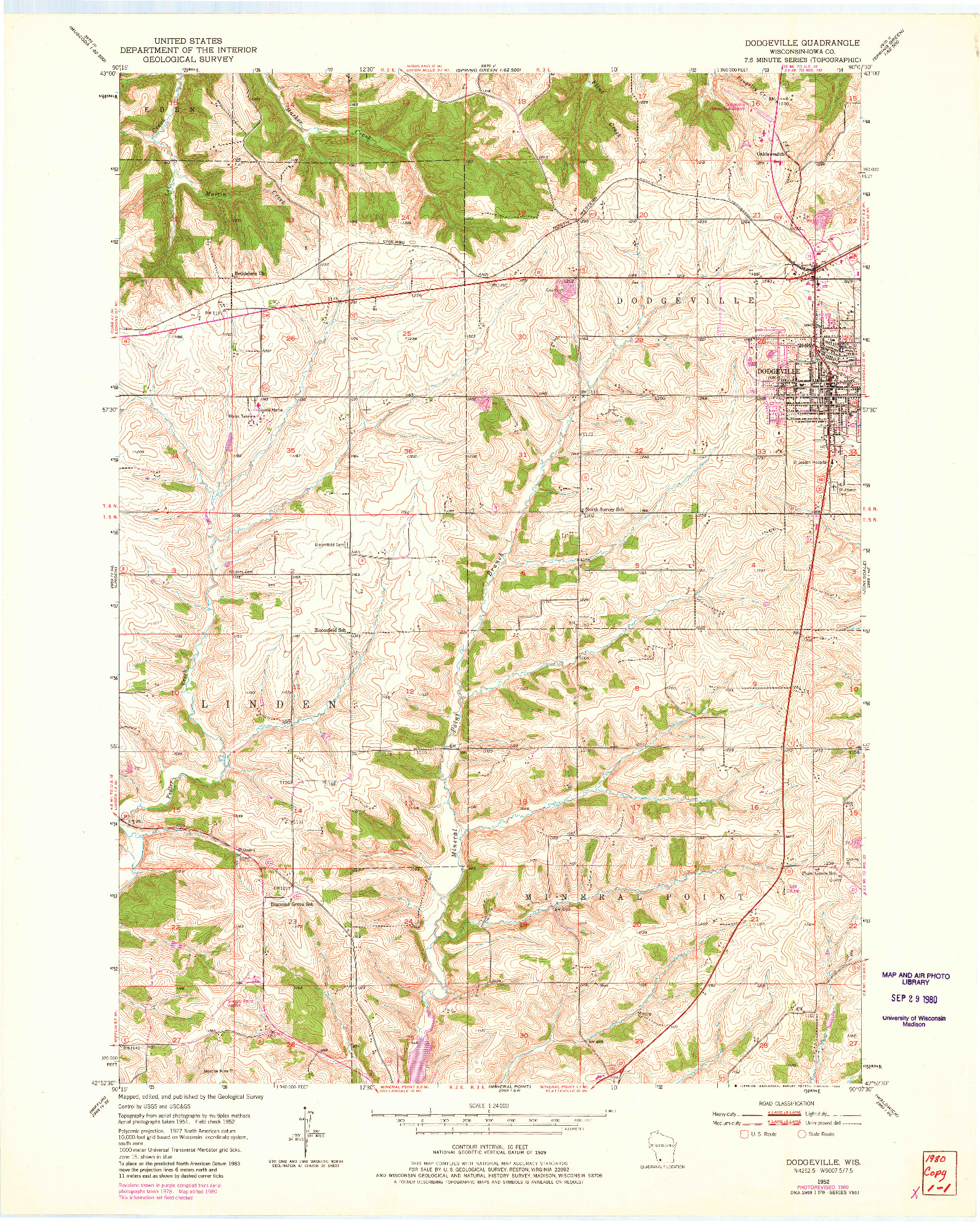 USGS 1:24000-SCALE QUADRANGLE FOR DODGEVILLE, WI 1952