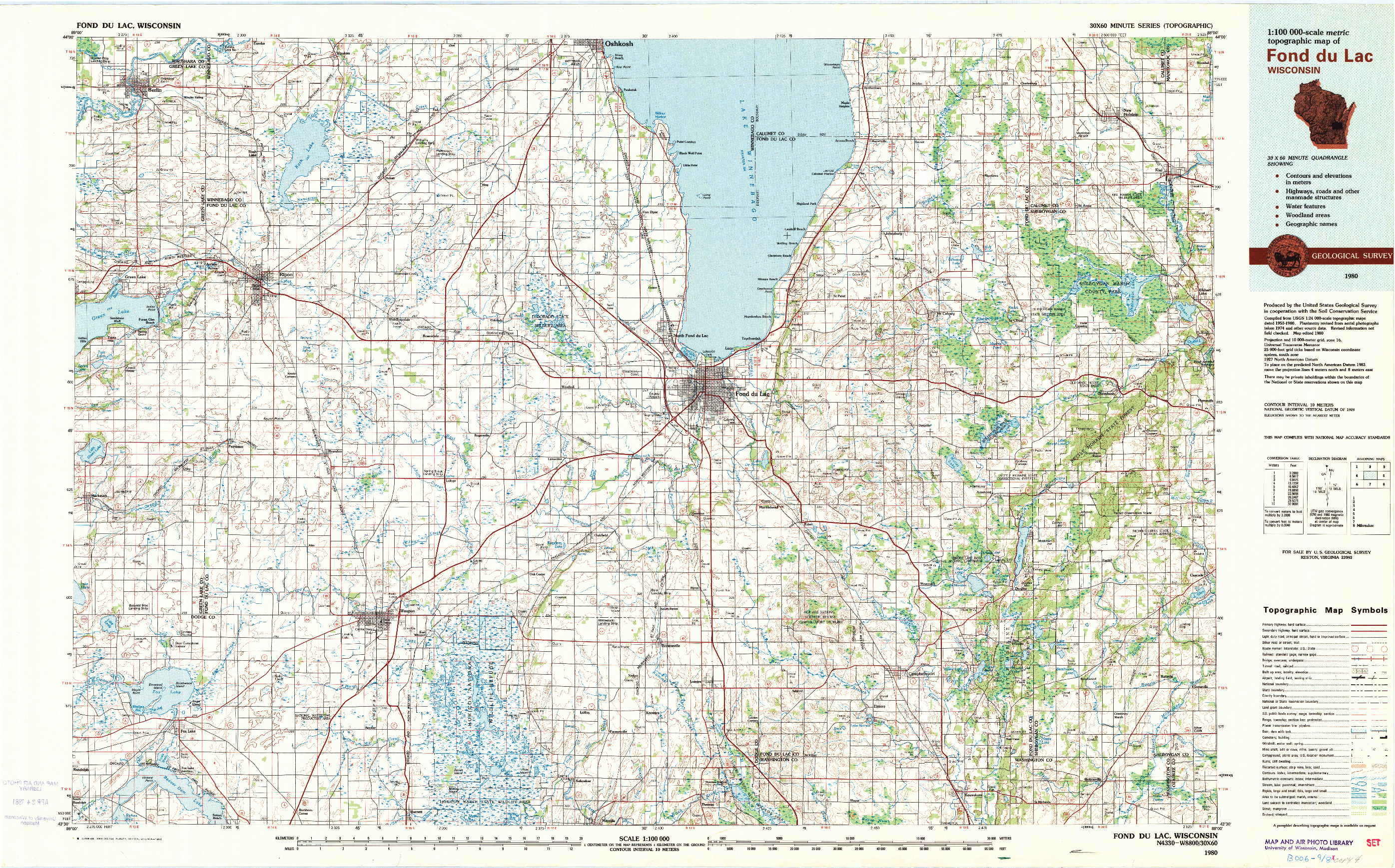 USGS 1:100000-SCALE QUADRANGLE FOR FOND DU LAC, WI 1980