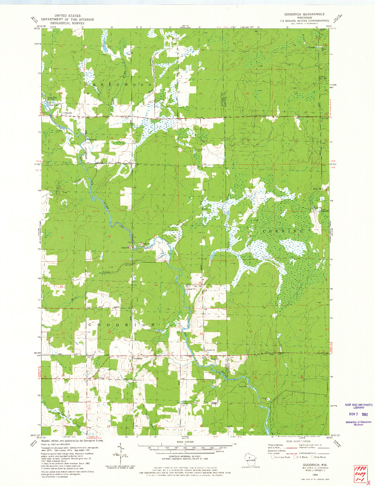 USGS 1:24000-SCALE QUADRANGLE FOR GOODRICH, WI 1980