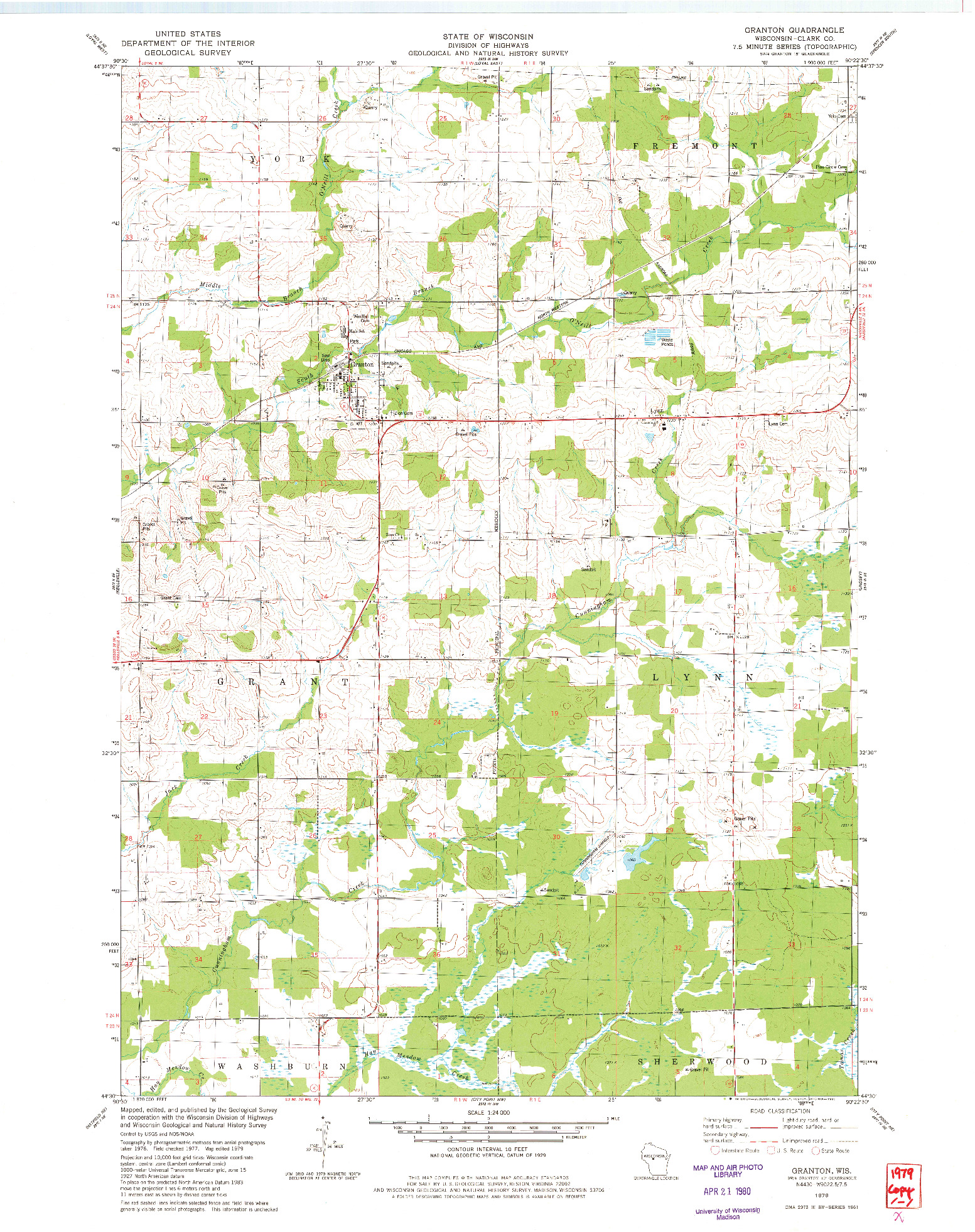 USGS 1:24000-SCALE QUADRANGLE FOR GRANTON, WI 1979