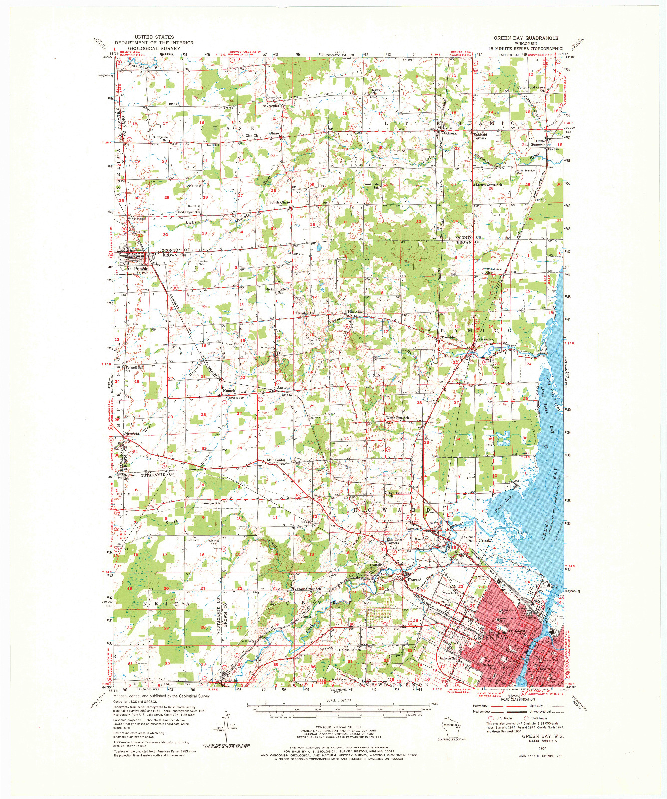 USGS 1:62500-SCALE QUADRANGLE FOR GREEN BAY, WI 1954