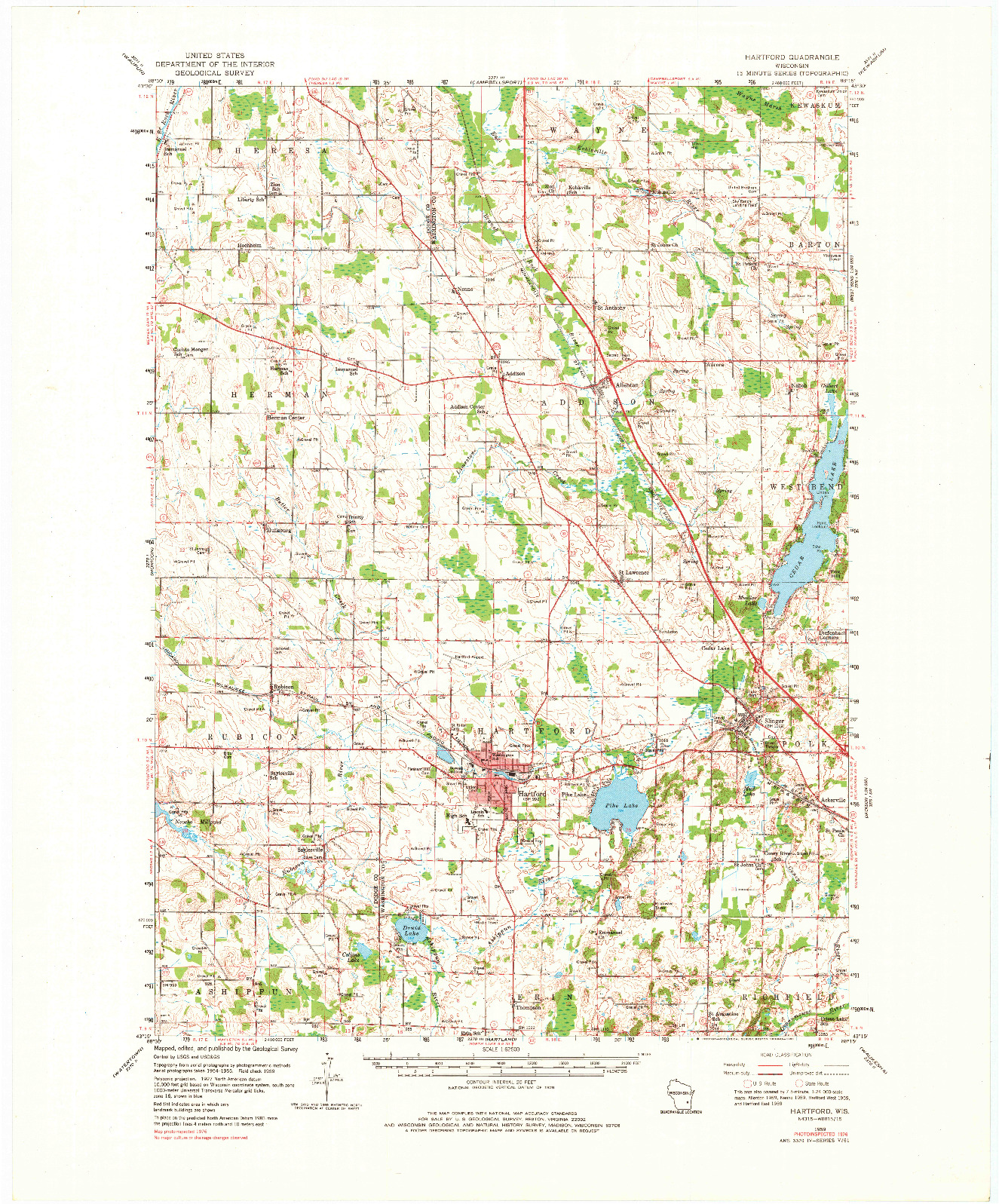 USGS 1:62500-SCALE QUADRANGLE FOR HARTFORD, WI 1959