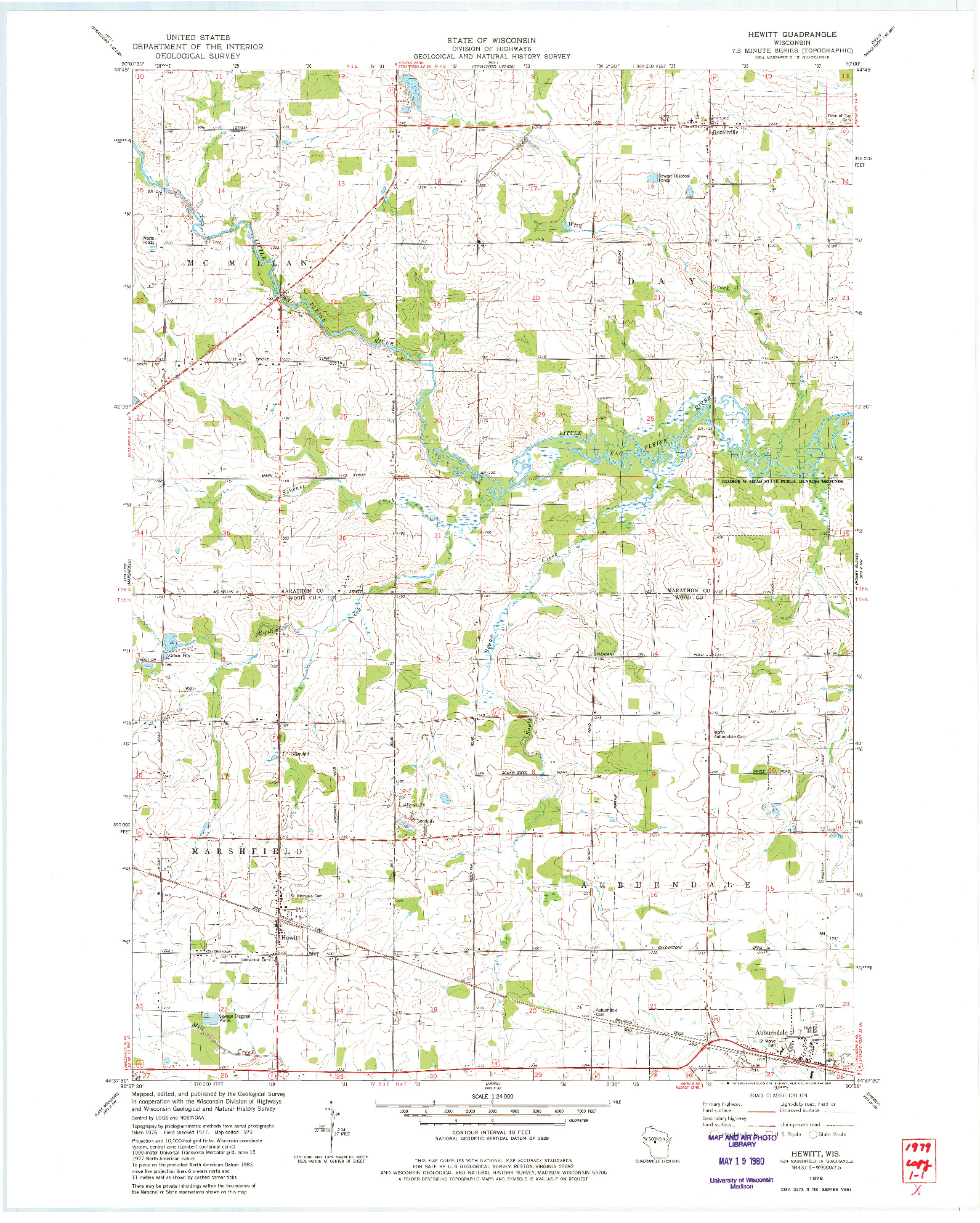 USGS 1:24000-SCALE QUADRANGLE FOR HEWITT, WI 1979