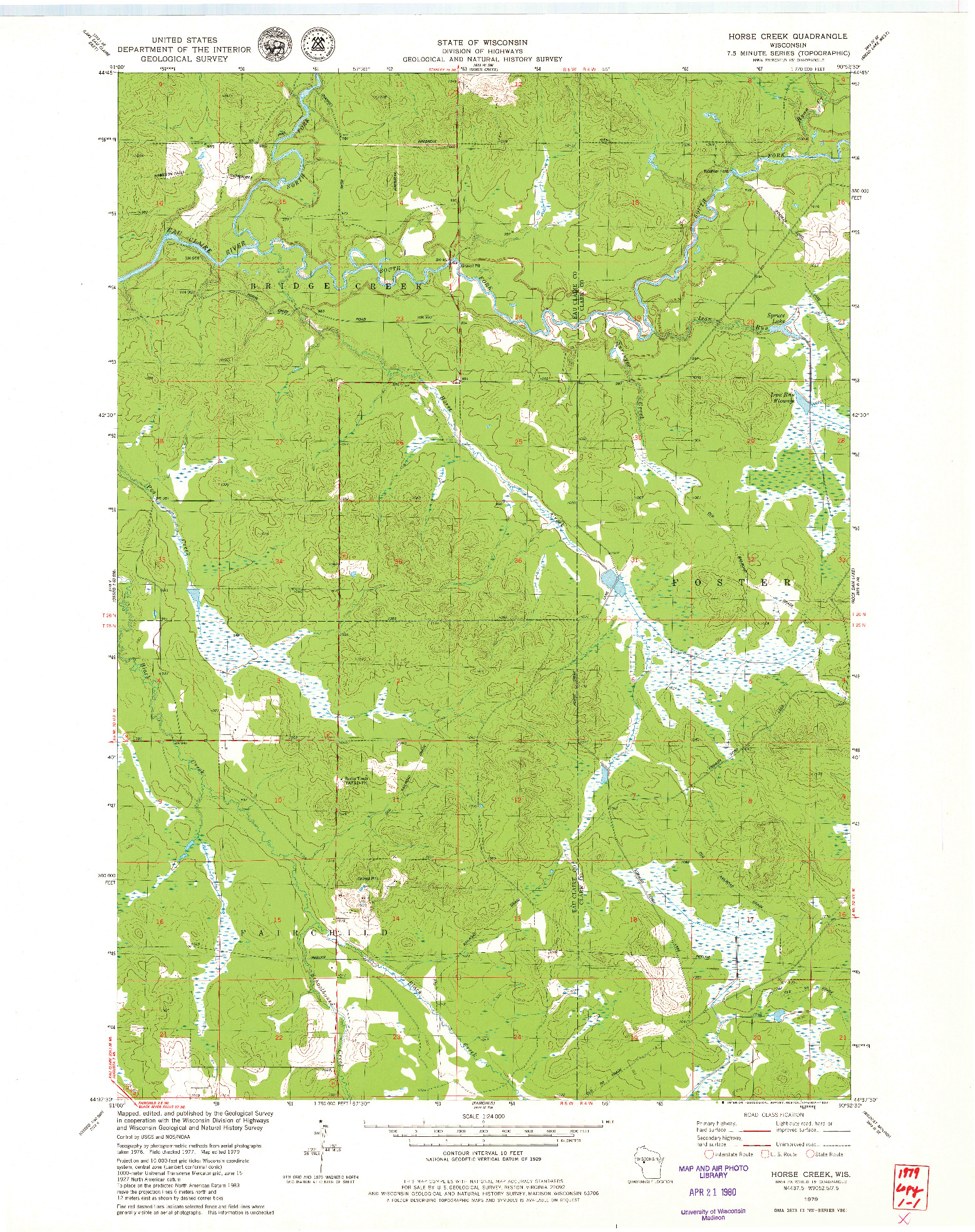 USGS 1:24000-SCALE QUADRANGLE FOR HORSE CREEK, WI 1979