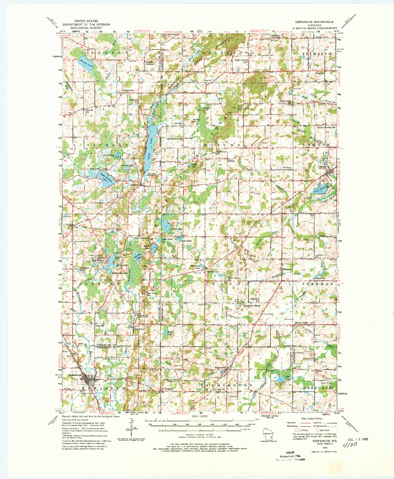 USGS 1:62500-SCALE QUADRANGLE FOR KEWASKUM, WI 1955