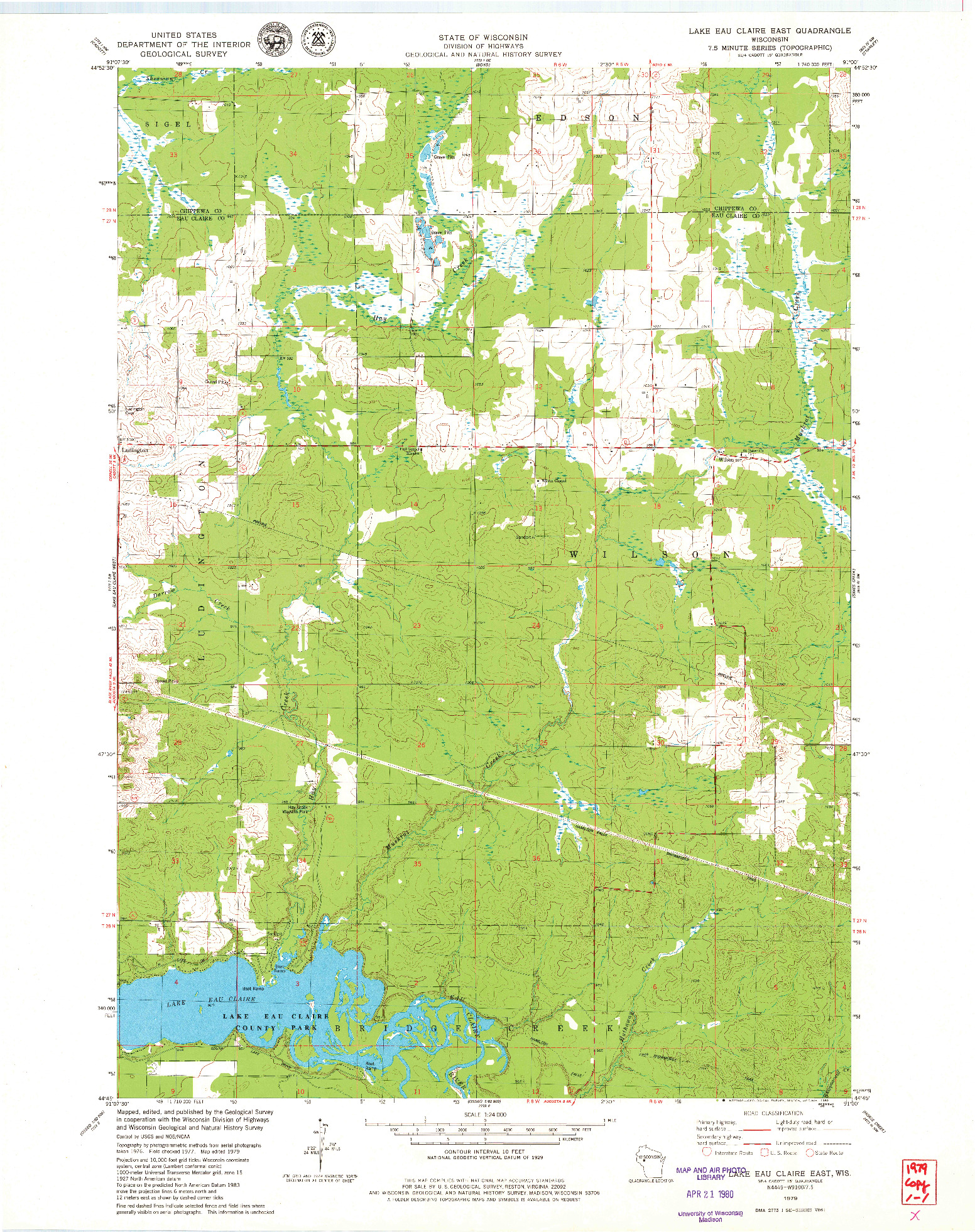 USGS 1:24000-SCALE QUADRANGLE FOR LAKE EAU CLAIRE EAST, WI 1979