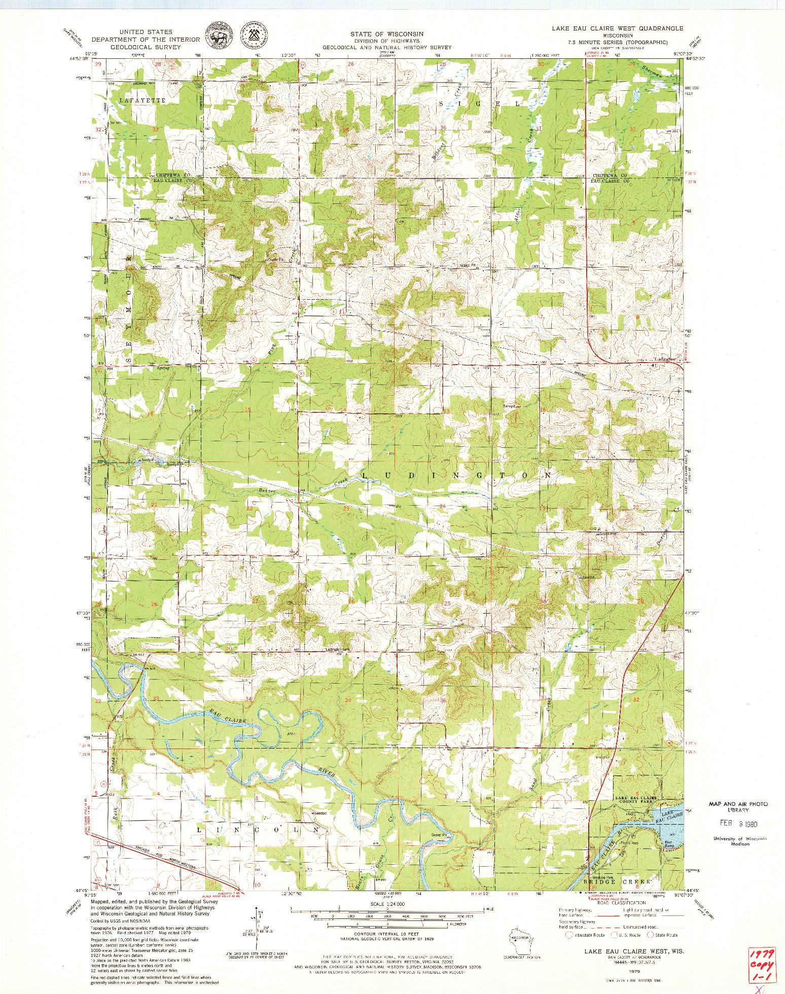 USGS 1:24000-SCALE QUADRANGLE FOR LAKE EAU CLAIRE WEST, WI 1979