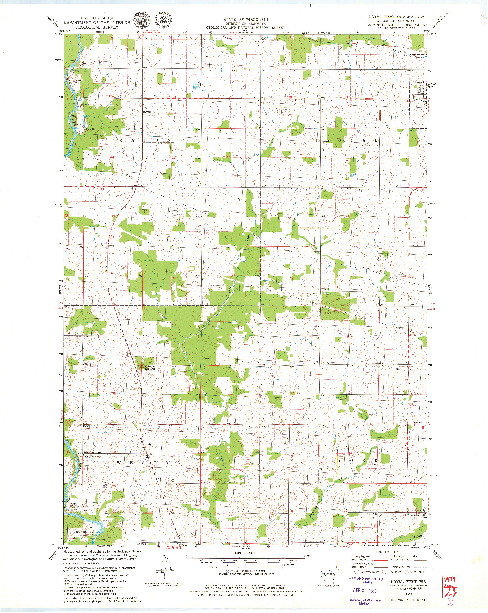 USGS 1:24000-SCALE QUADRANGLE FOR LOYAL WEST, WI 1979