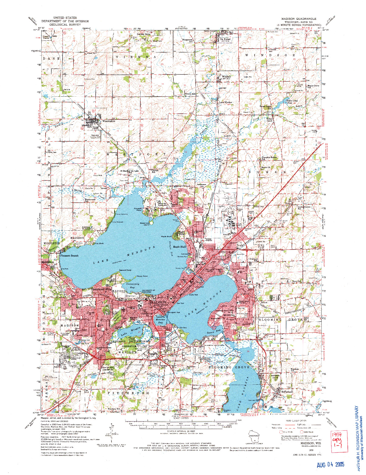 USGS 1:62500-SCALE QUADRANGLE FOR MADISON, WI 1959