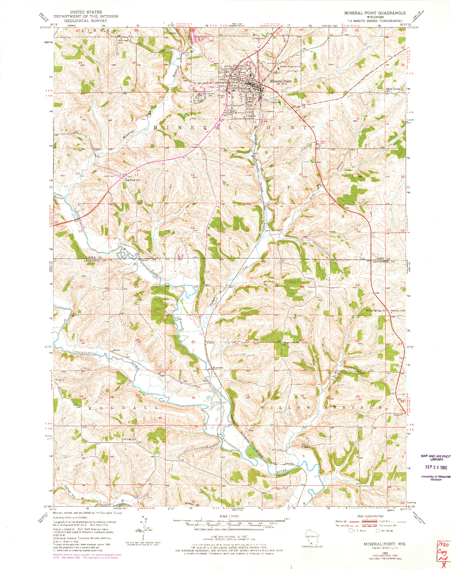 USGS 1:24000-SCALE QUADRANGLE FOR MINERAL POINT, WI 1952