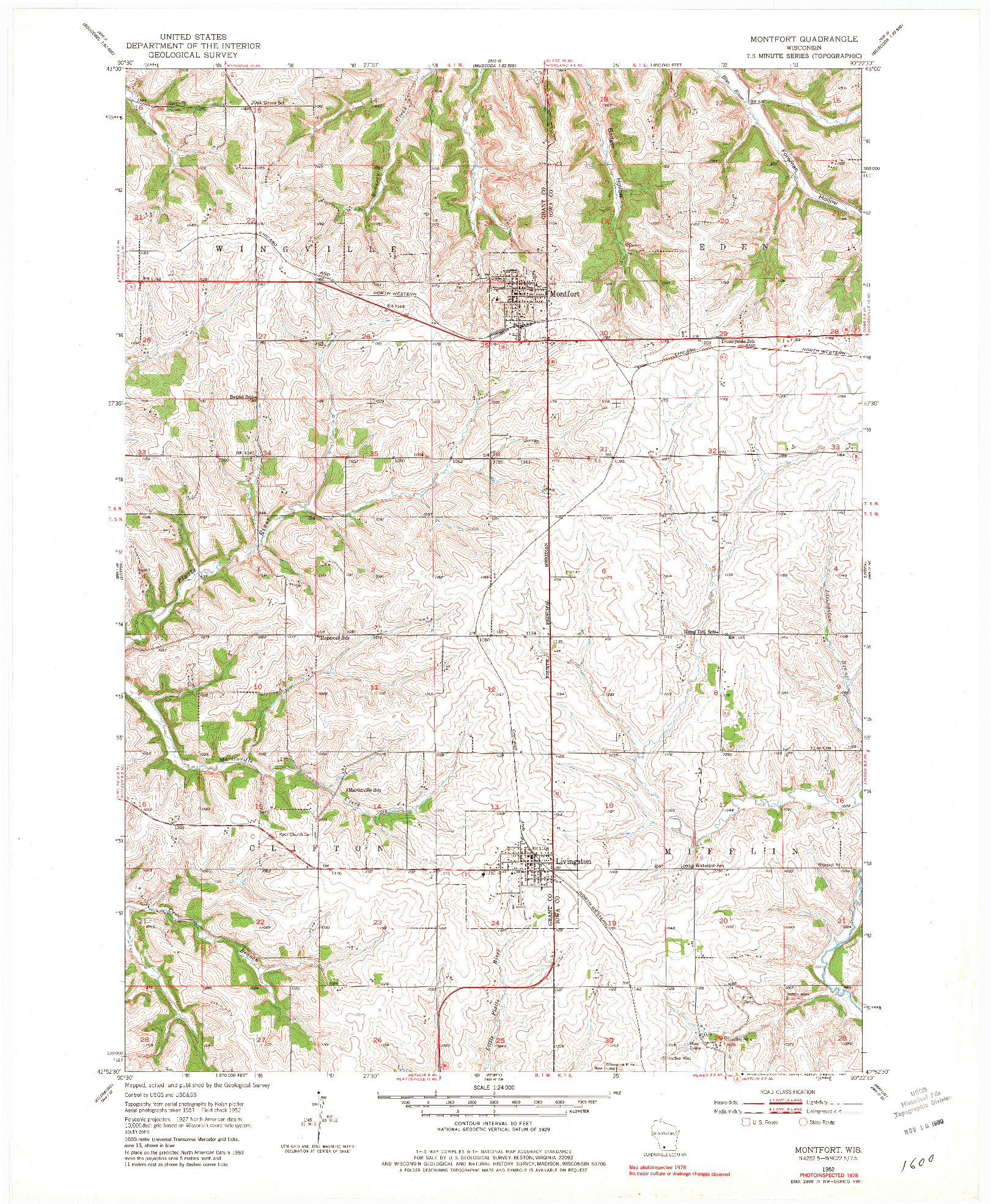 USGS 1:24000-SCALE QUADRANGLE FOR MONTFORT, WI 1952