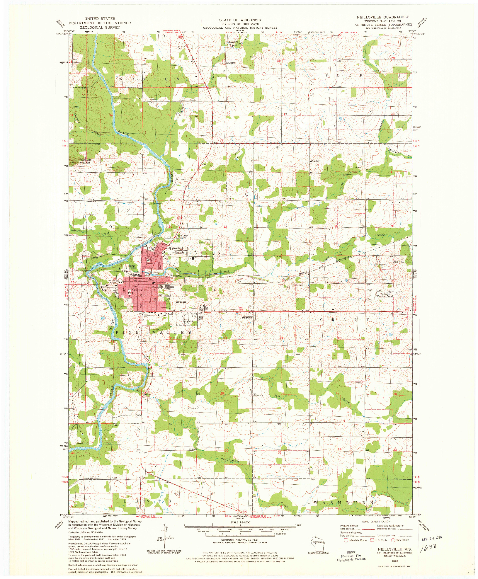 USGS 1:24000-SCALE QUADRANGLE FOR NEILLSVILLE, WI 1979
