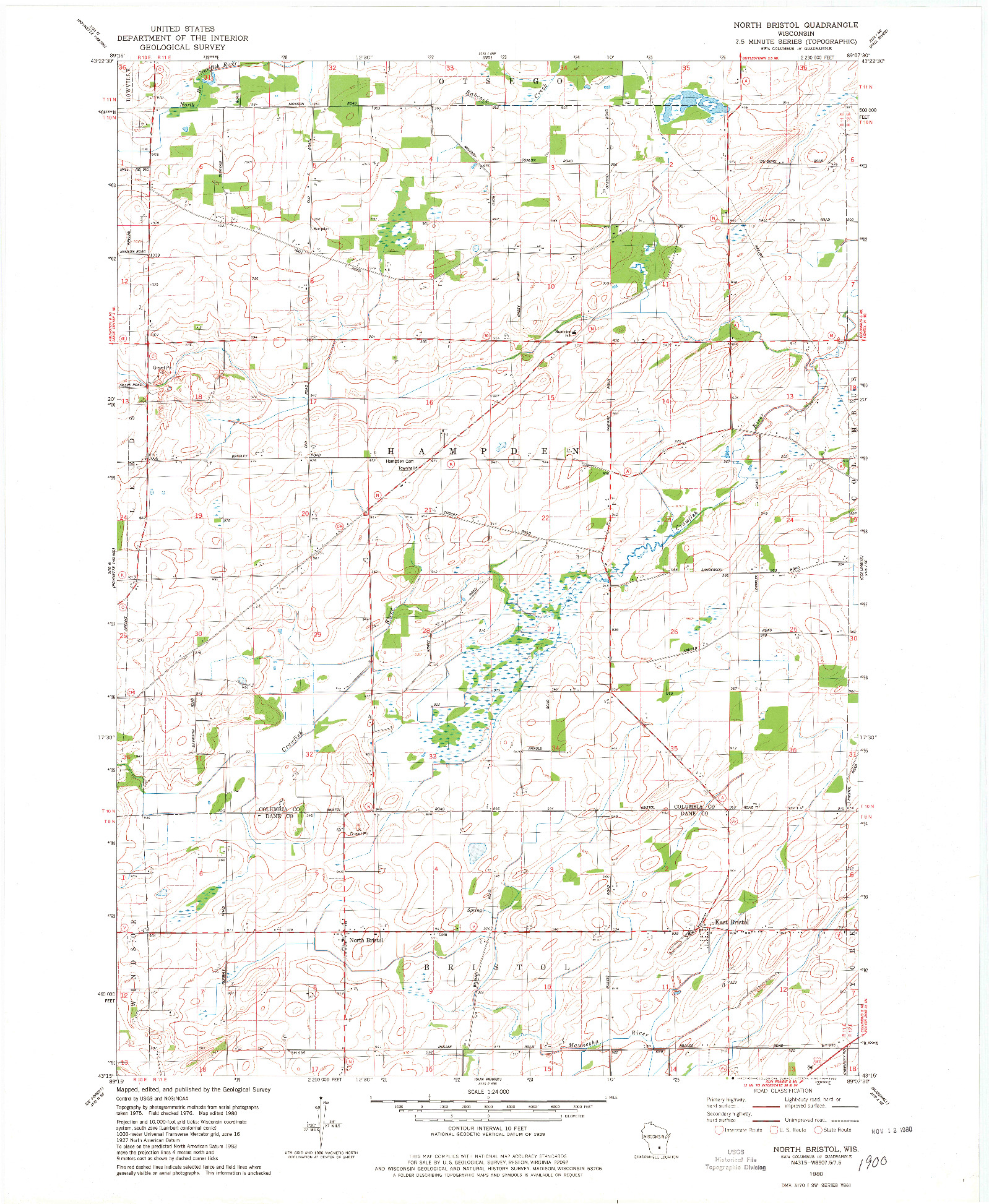 USGS 1:24000-SCALE QUADRANGLE FOR NORTH BRISTOL, WI 1980