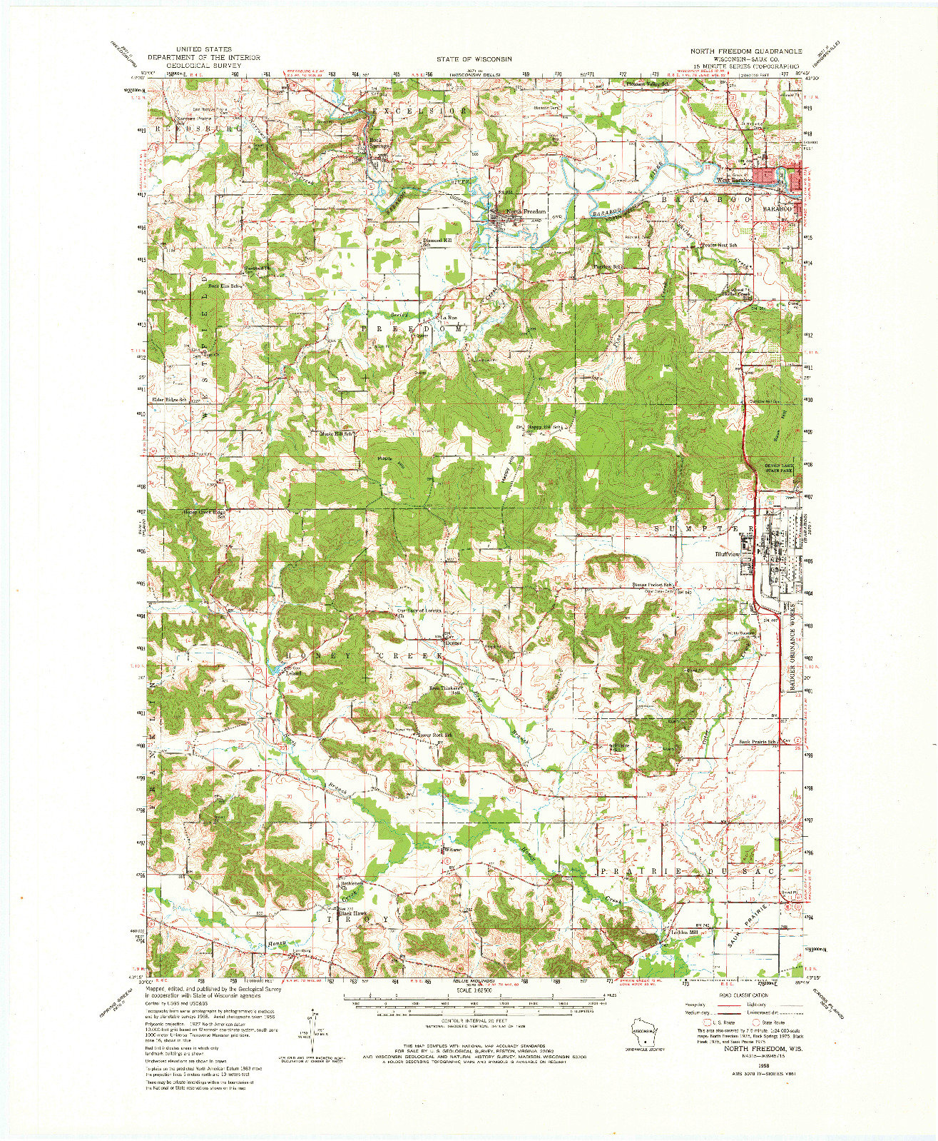 USGS 1:62500-SCALE QUADRANGLE FOR NORTH FREEDOM, WI 1958