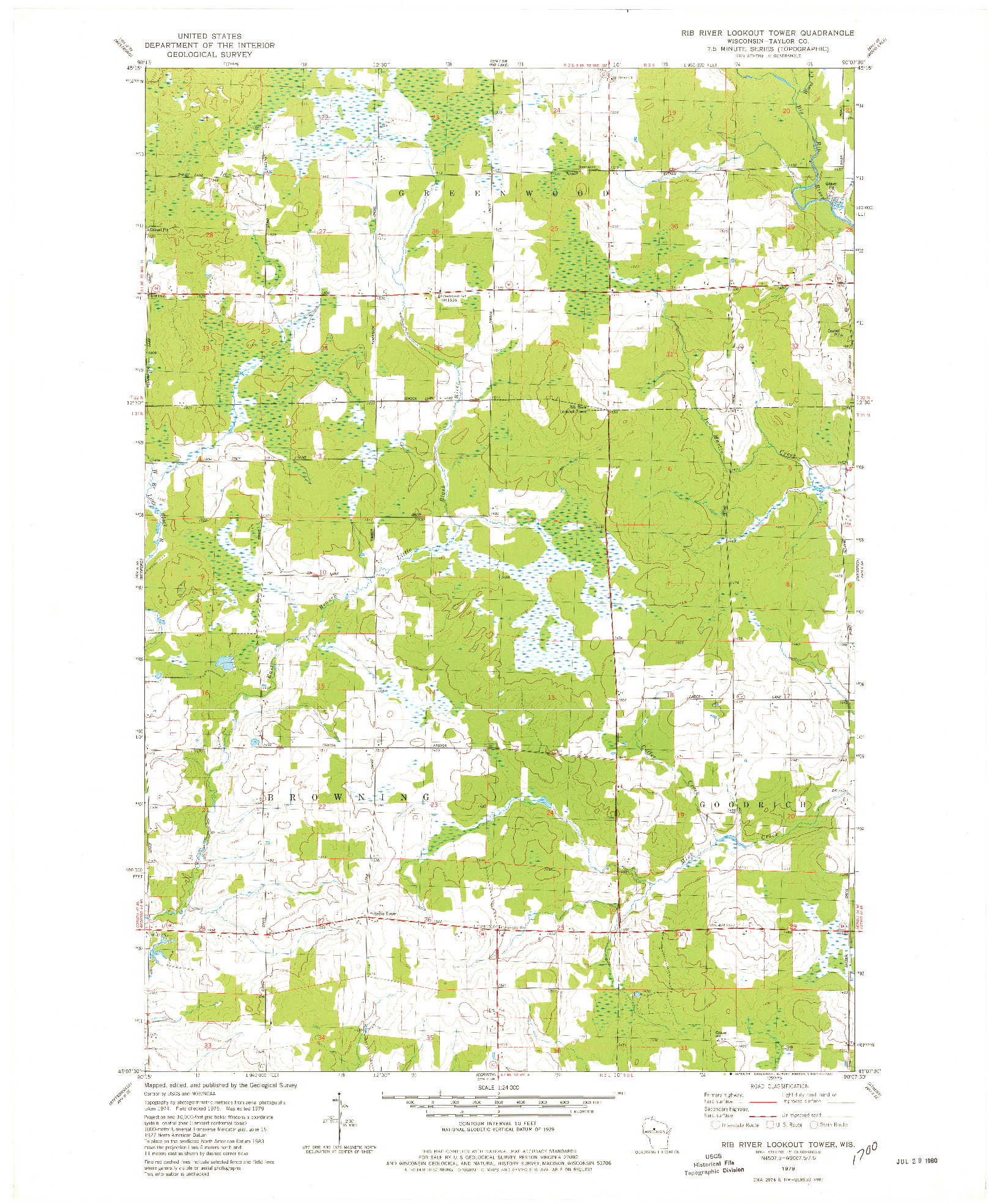 USGS 1:24000-SCALE QUADRANGLE FOR RIB RIVER LOOKOUT TOWER, WI 1979