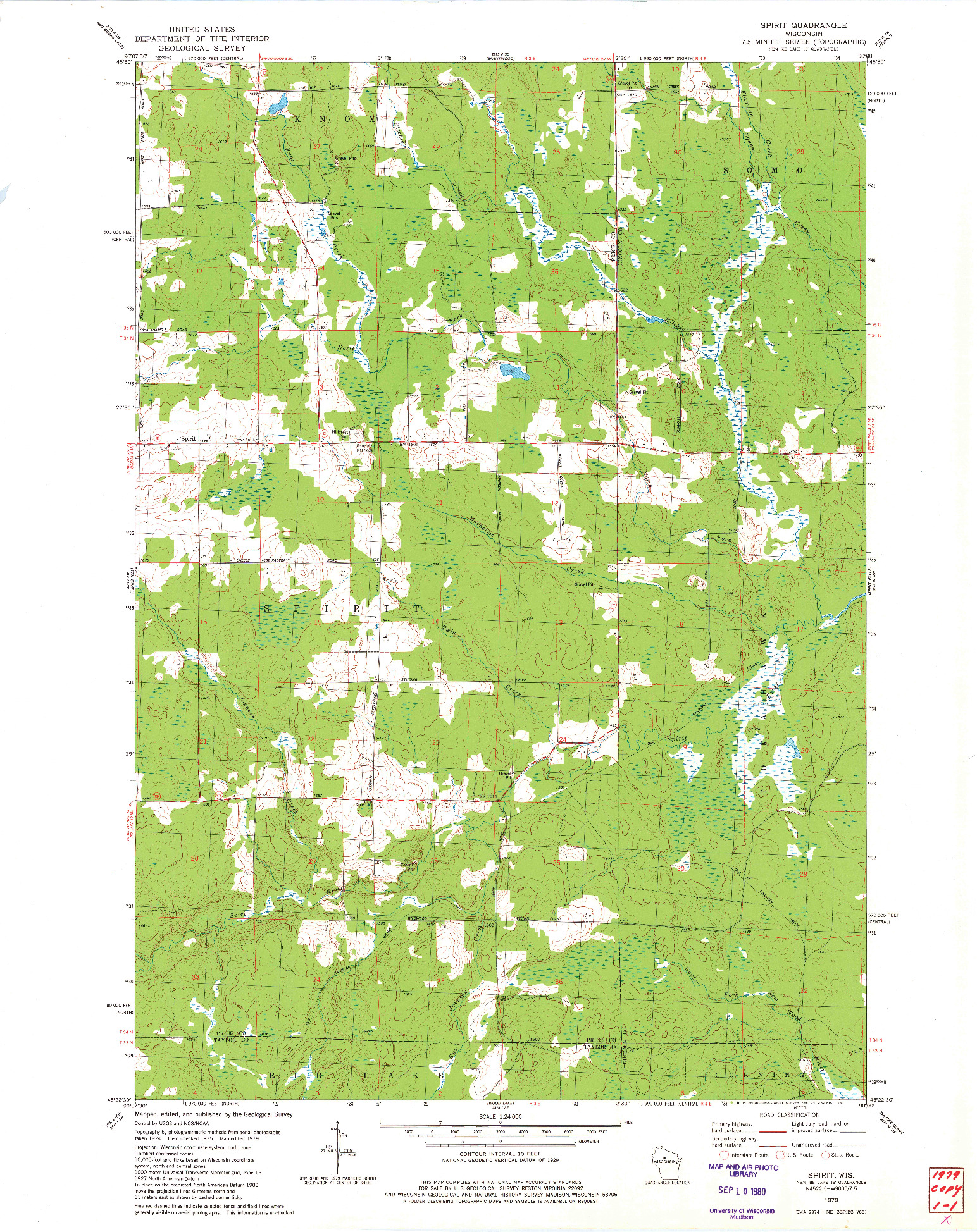 USGS 1:24000-SCALE QUADRANGLE FOR SPIRIT, WI 1979