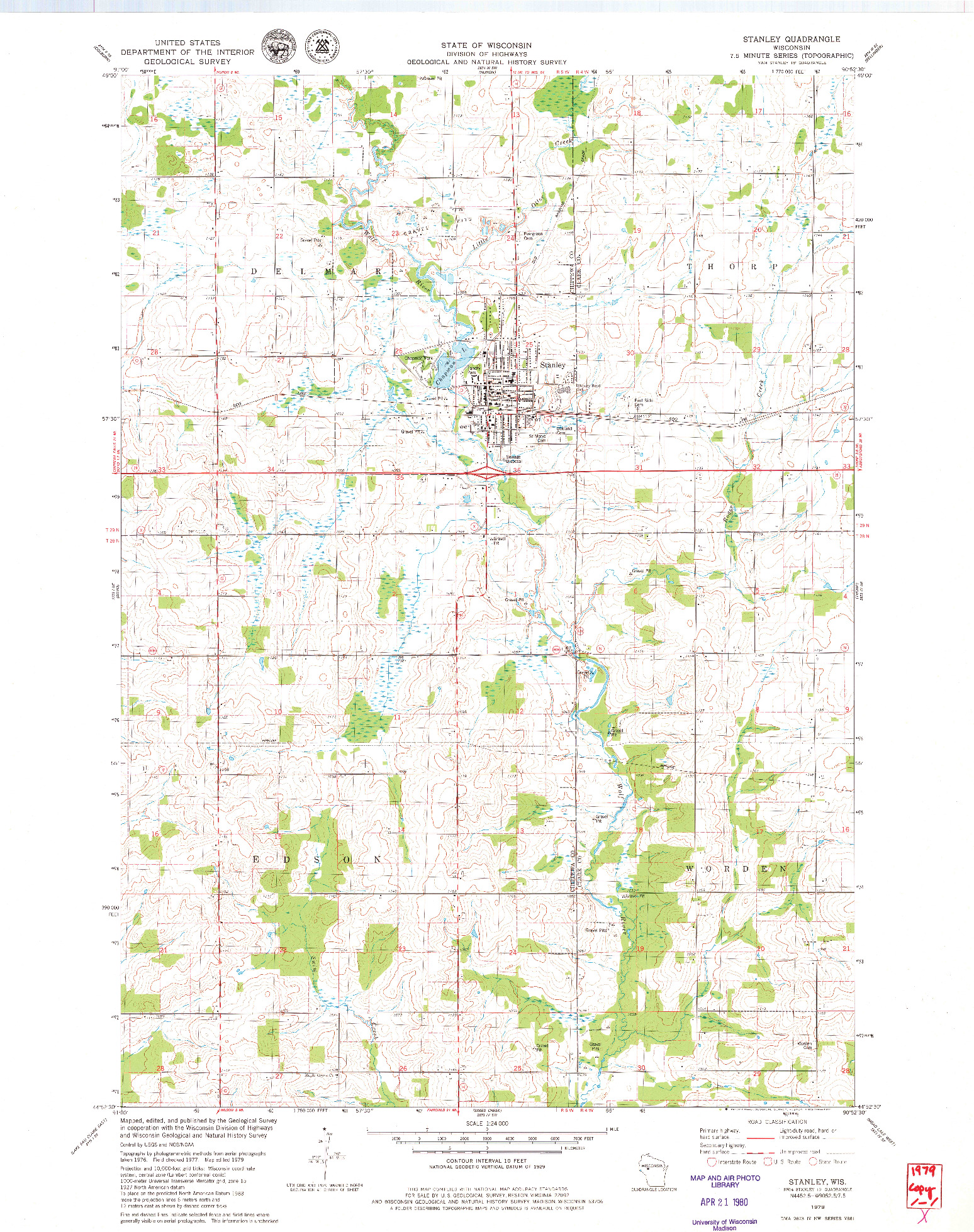 USGS 1:24000-SCALE QUADRANGLE FOR STANLEY, WI 1979