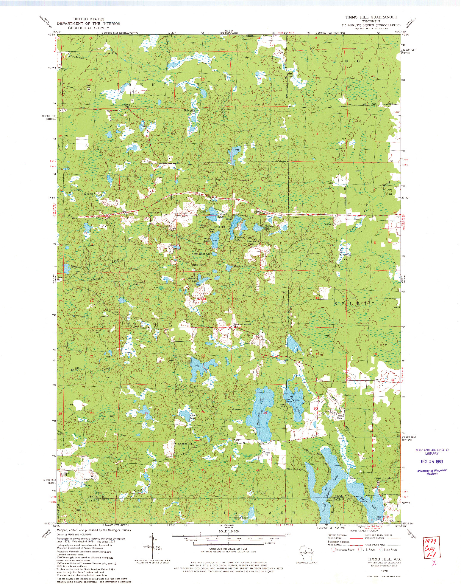 USGS 1:24000-SCALE QUADRANGLE FOR TIMMS HILL, WI 1979