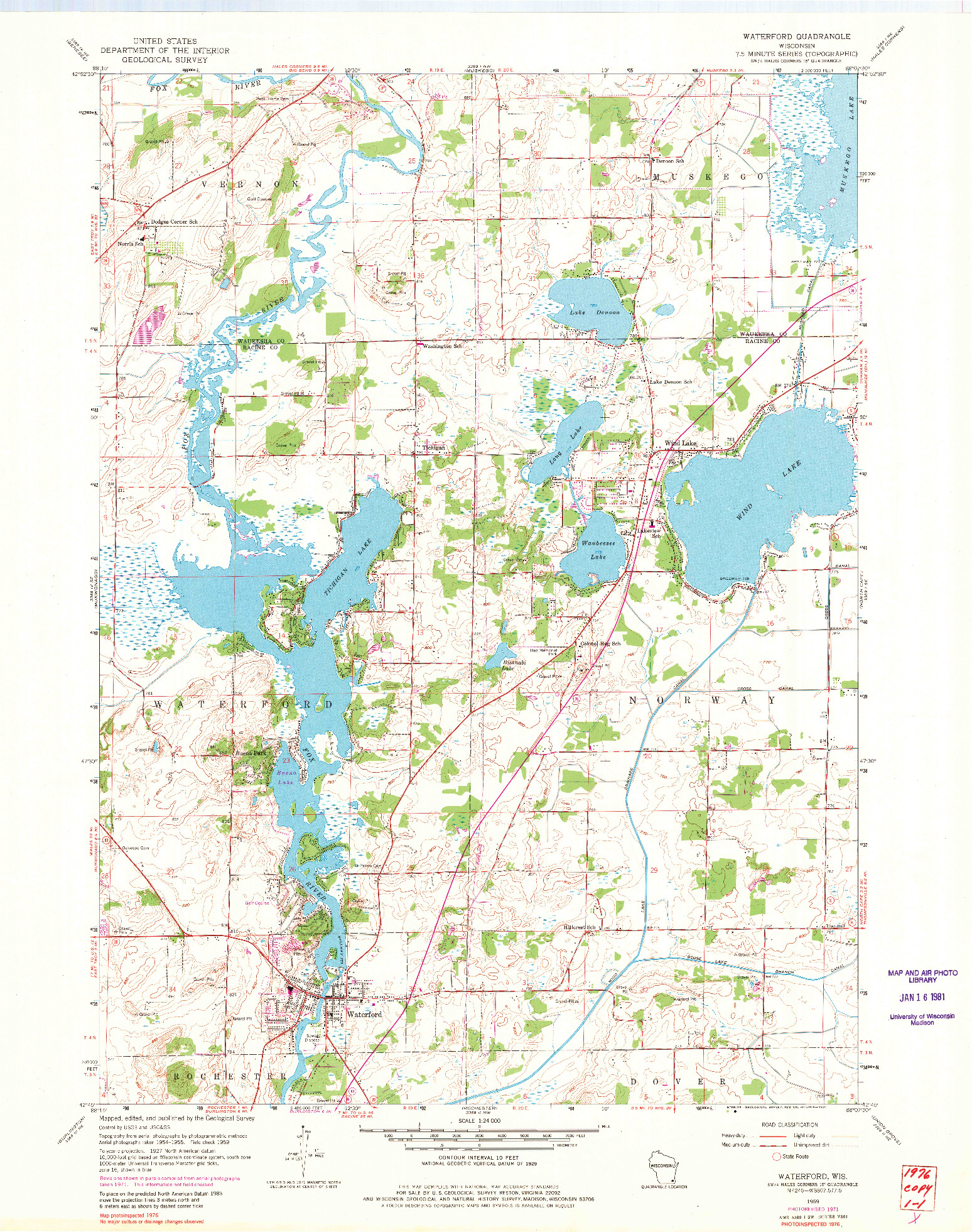 USGS 1:24000-SCALE QUADRANGLE FOR WATERFORD, WI 1959