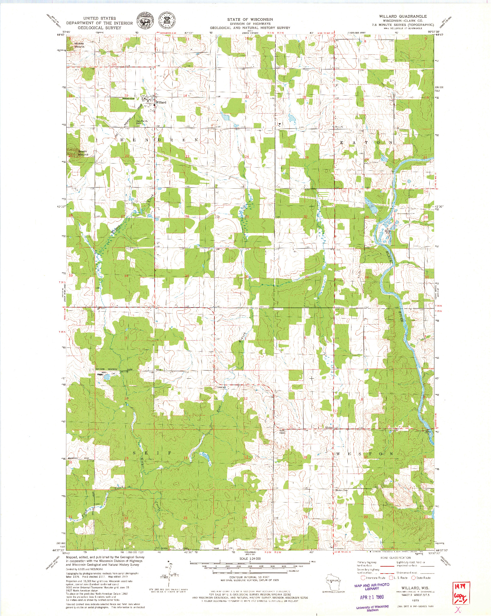 USGS 1:24000-SCALE QUADRANGLE FOR WILLARD, WI 1979