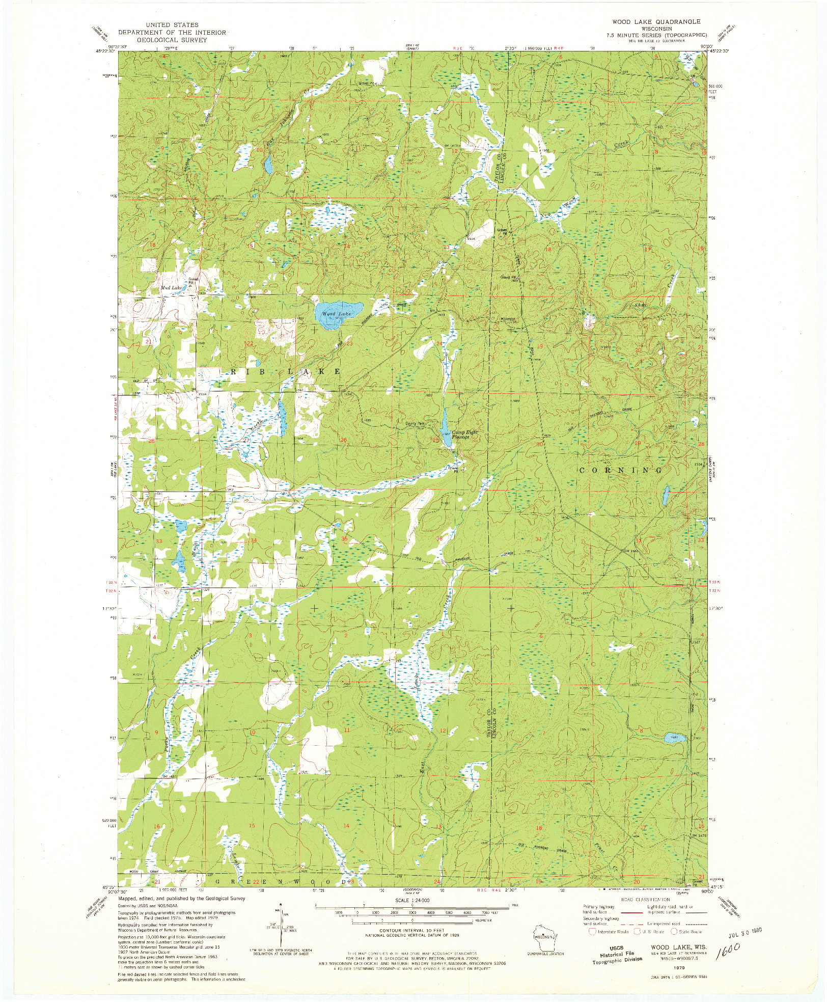 USGS 1:24000-SCALE QUADRANGLE FOR WOOD LAKE, WI 1979