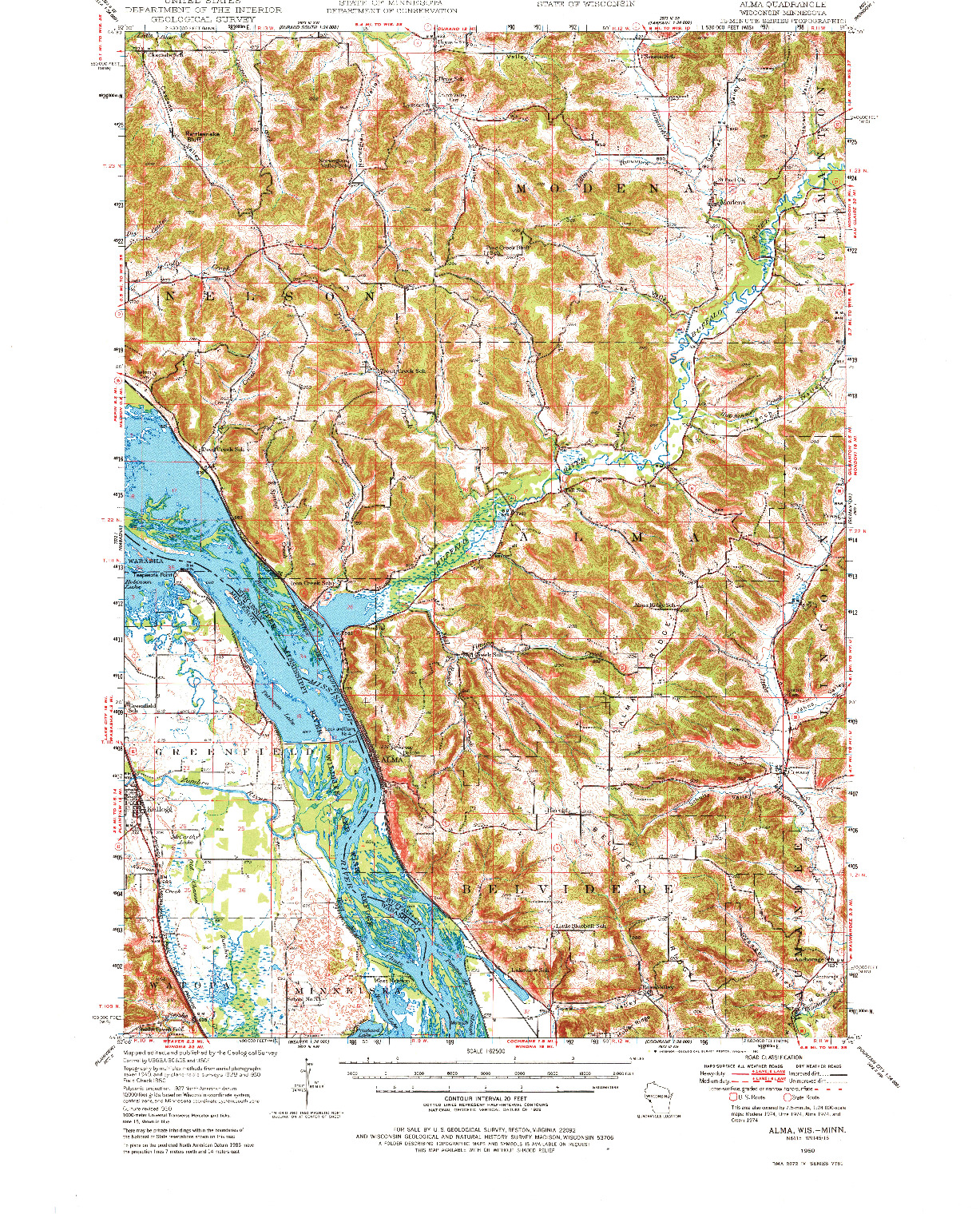 USGS 1:62500-SCALE QUADRANGLE FOR ALMA, WI 1950