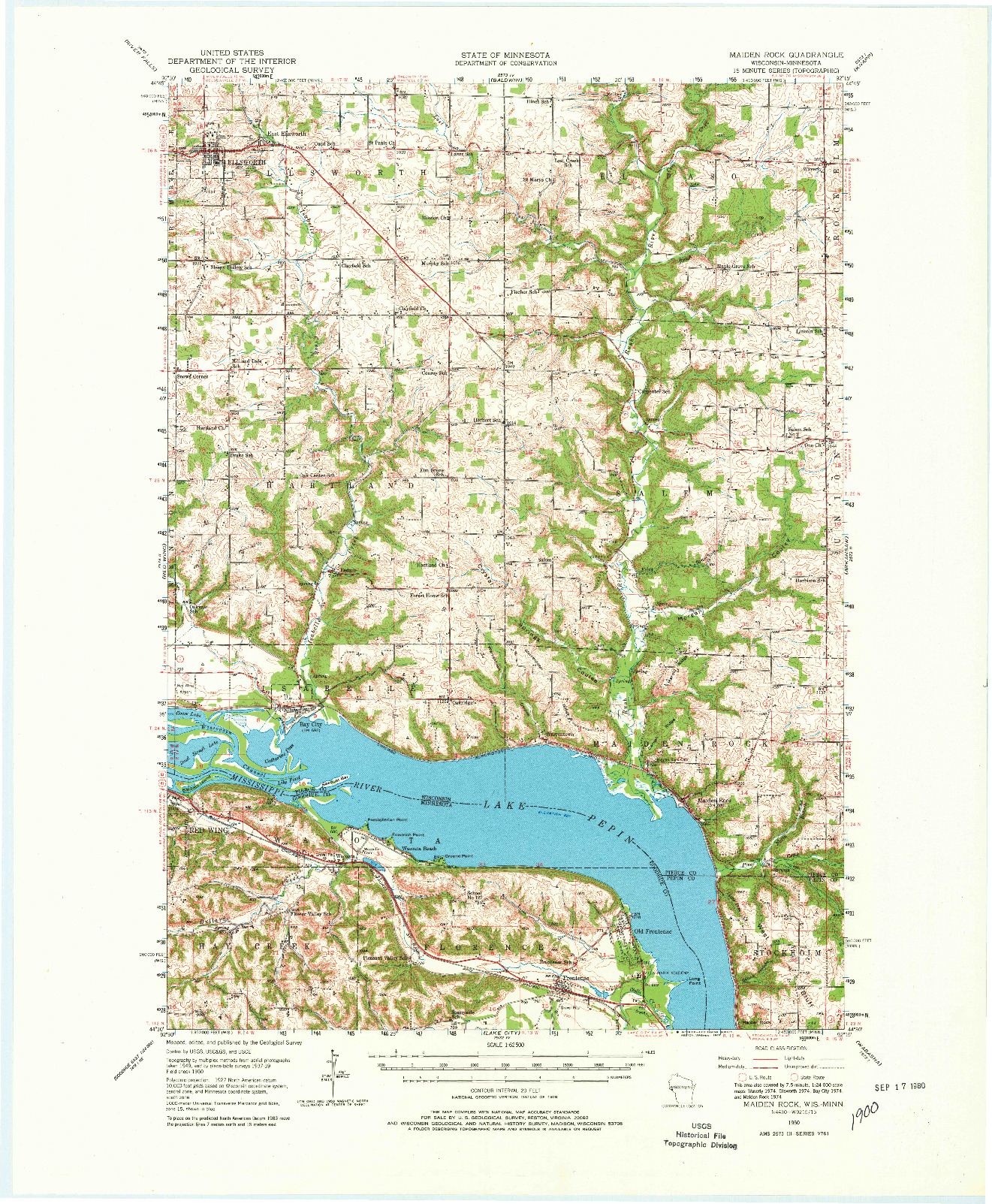 USGS 1:62500-SCALE QUADRANGLE FOR MAIDEN ROCK, WI 1950