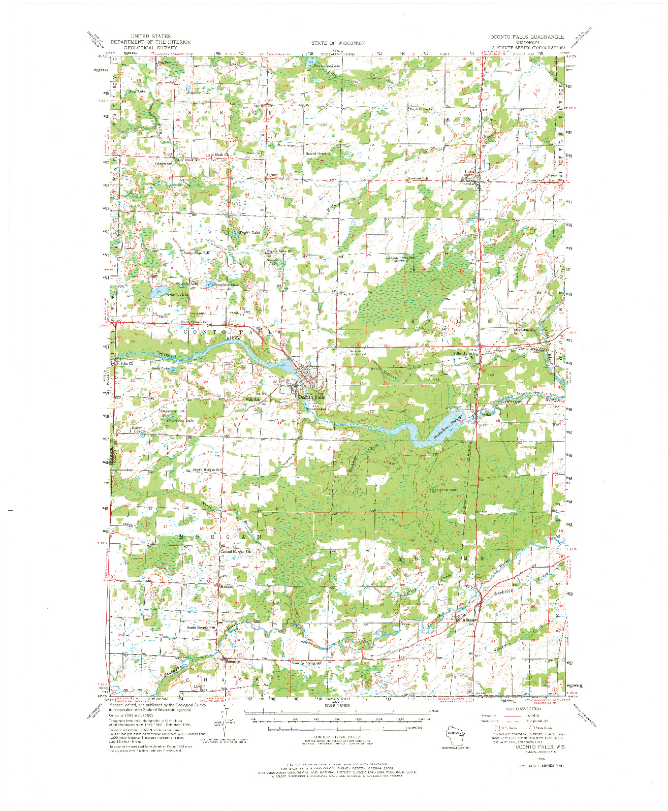 USGS 1:62500-SCALE QUADRANGLE FOR OCONTO FALLS, WI 1956