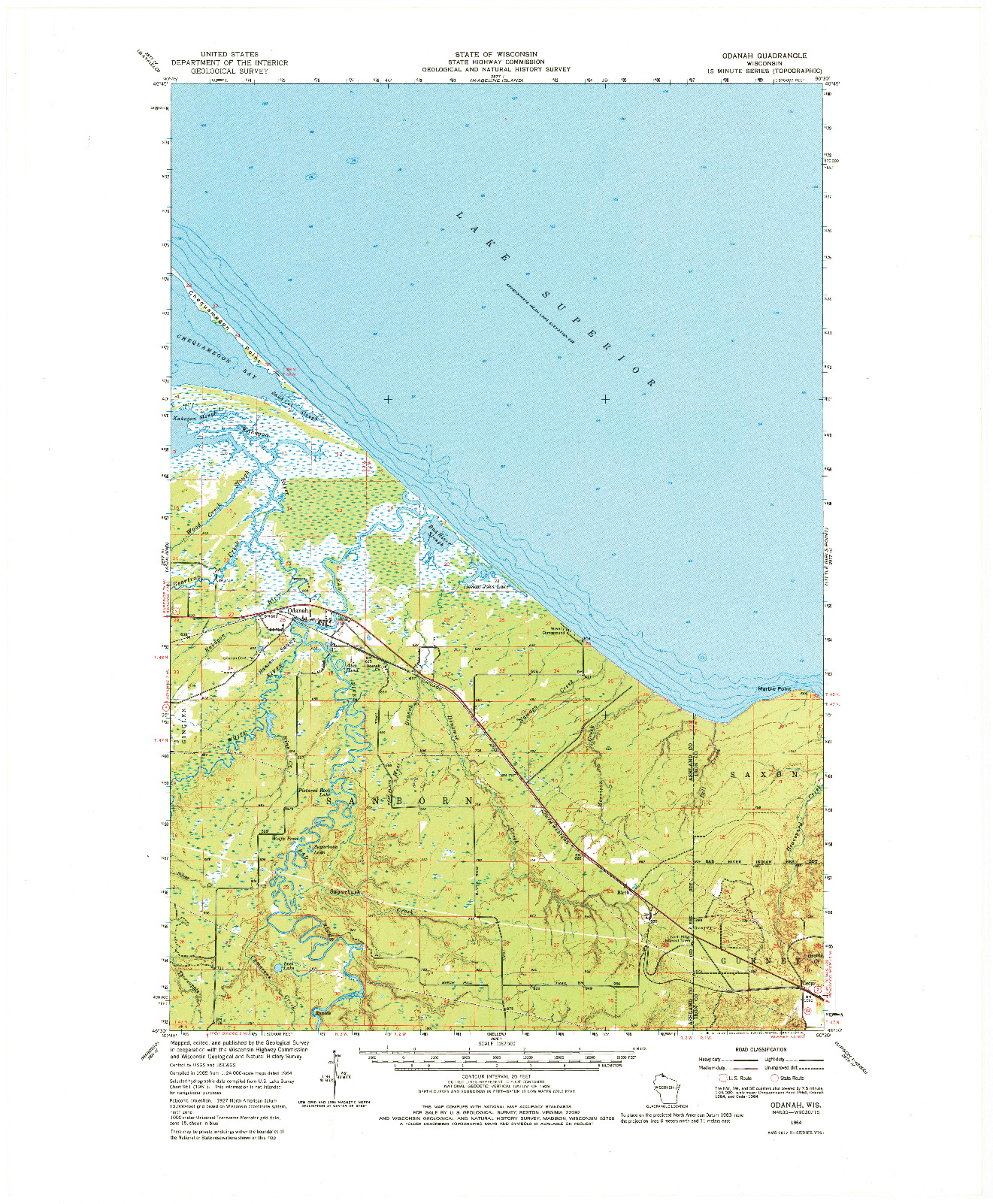 USGS 1:62500-SCALE QUADRANGLE FOR ODANAH, WI 1964