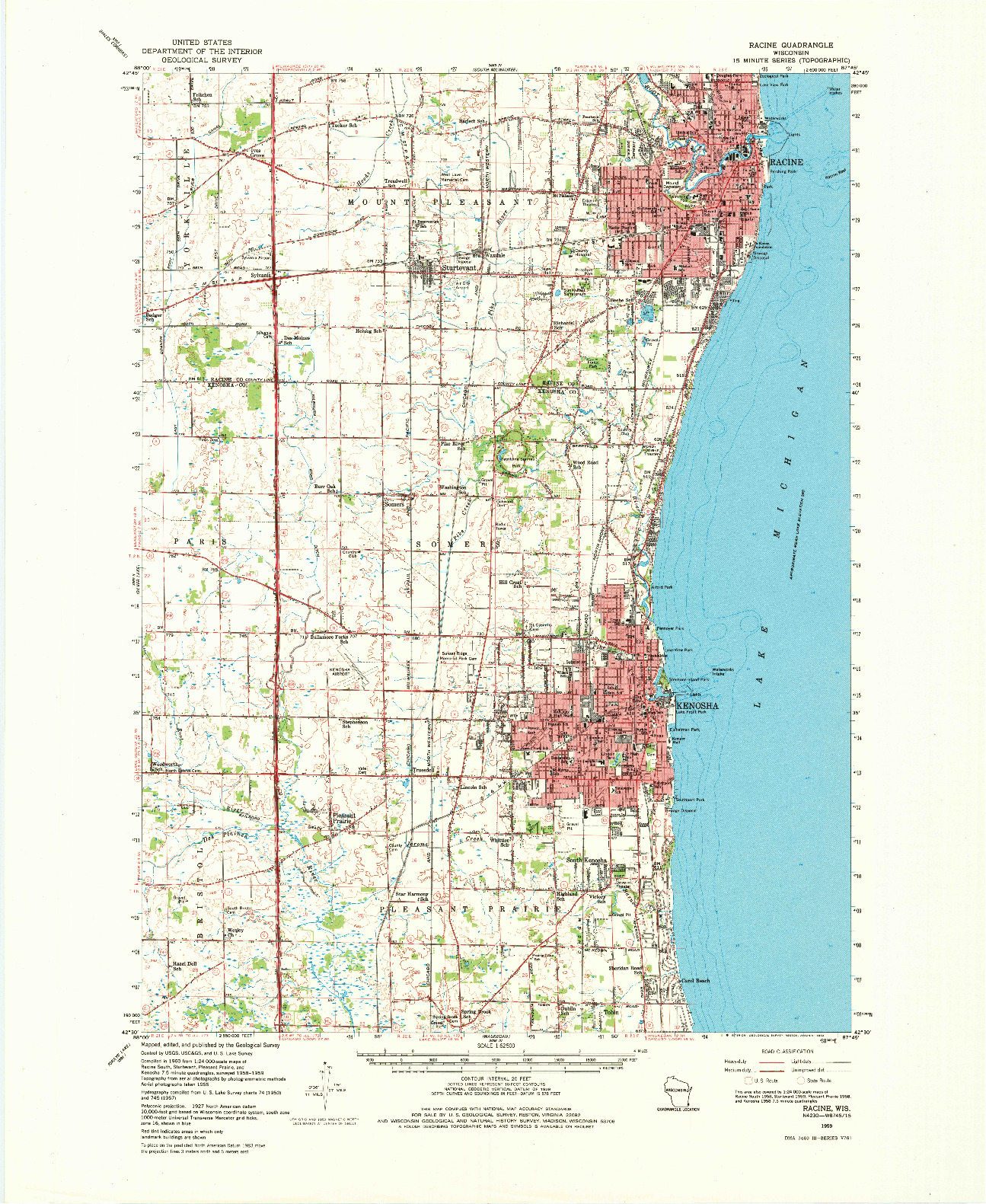 USGS 1:62500-SCALE QUADRANGLE FOR RACINE, WI 1959