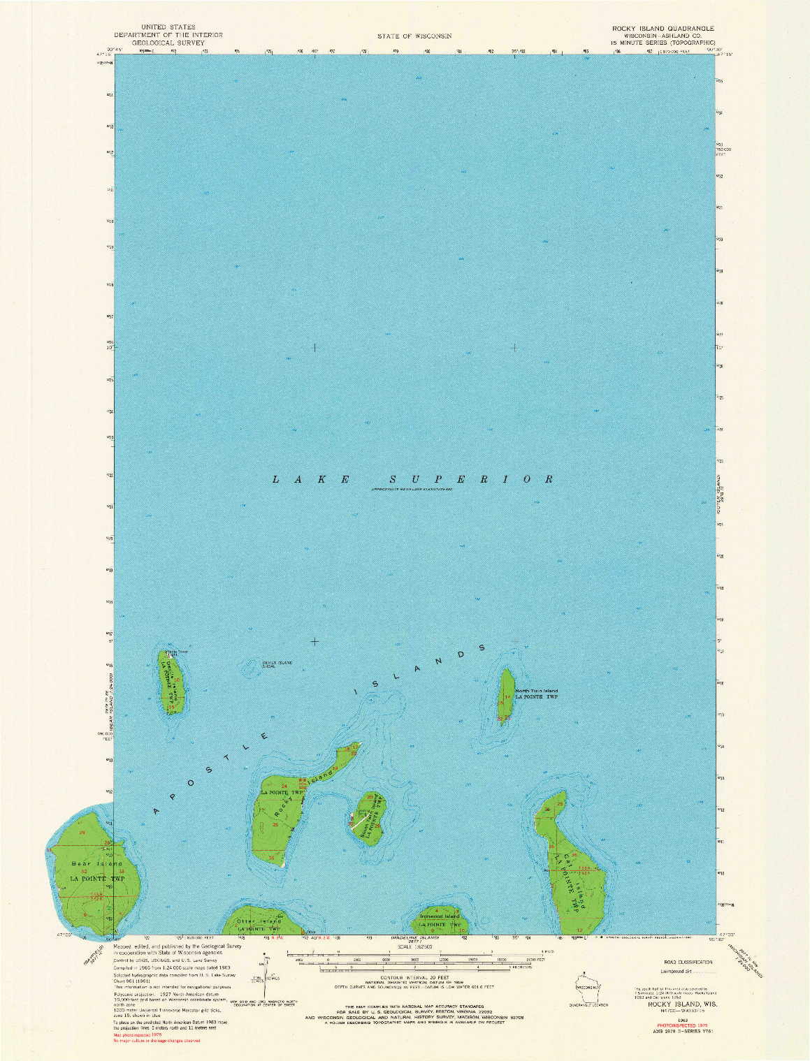 USGS 1:62500-SCALE QUADRANGLE FOR ROCKY ISLAND, WI 1963