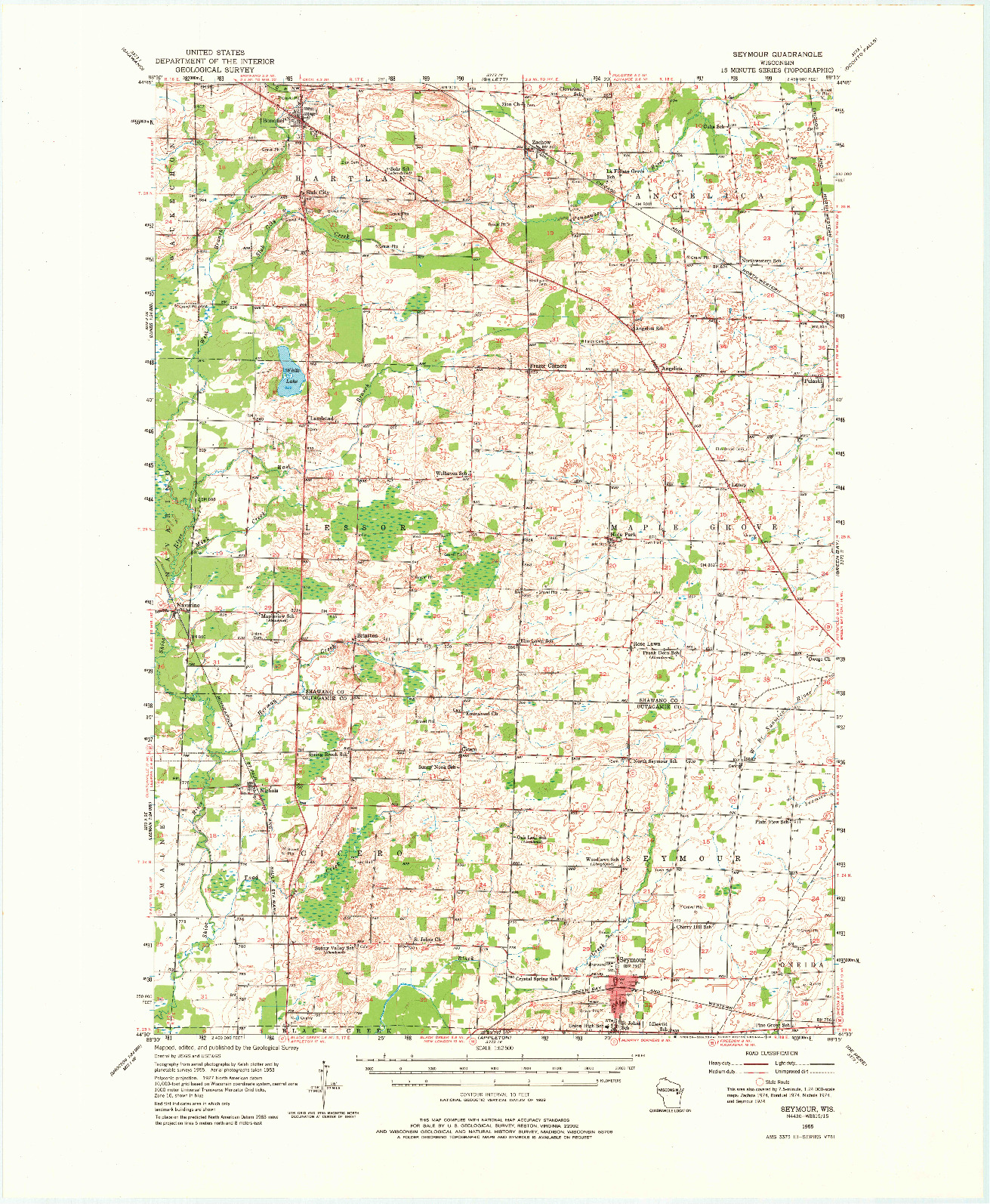 USGS 1:62500-SCALE QUADRANGLE FOR SEYMOUR, WI 1955