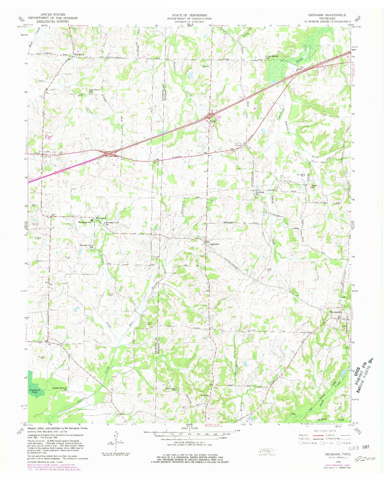 USGS 1:24000-SCALE QUADRANGLE FOR DENMARK, TN 1959