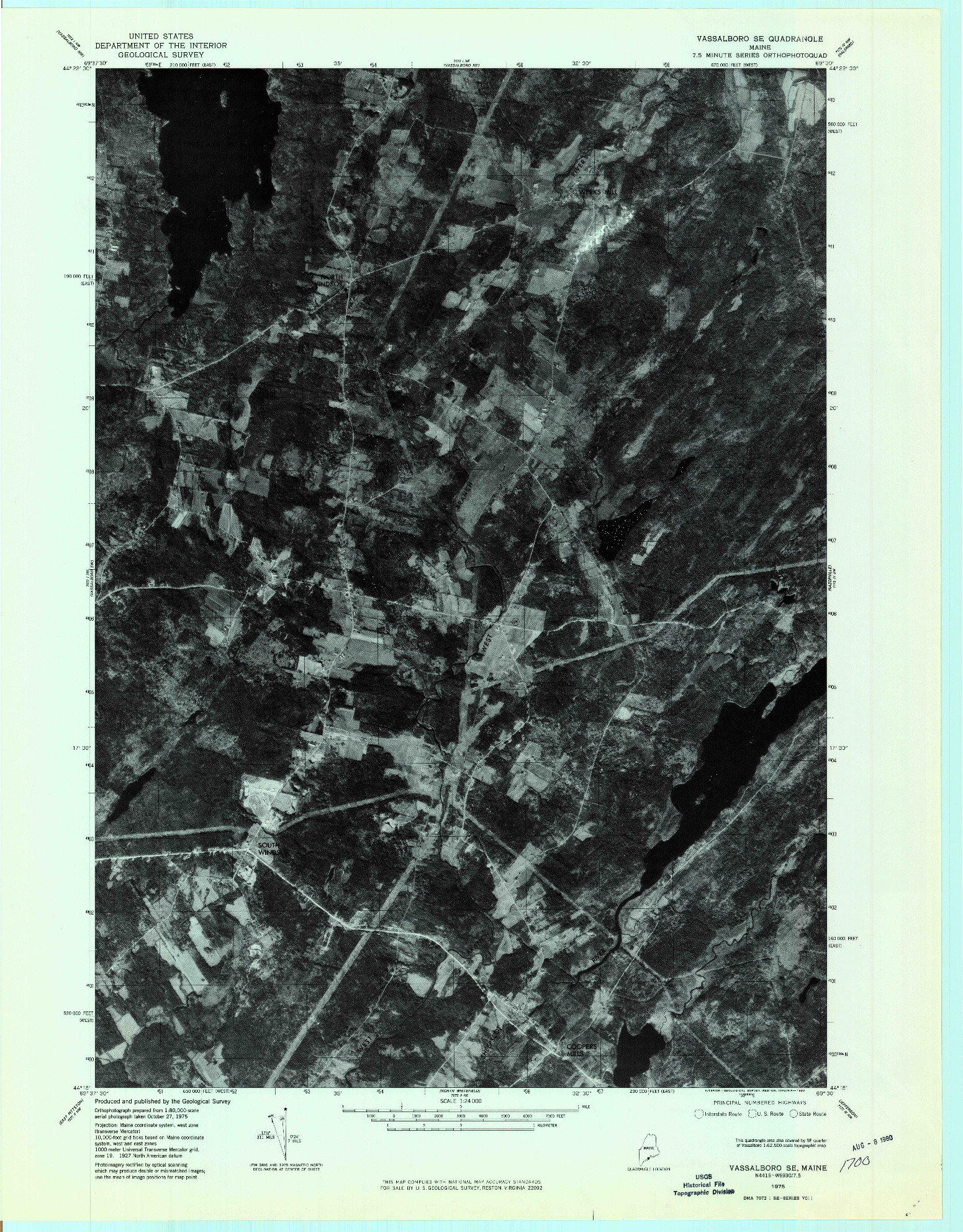 USGS 1:24000-SCALE QUADRANGLE FOR VASSALBORO SE, ME 1975