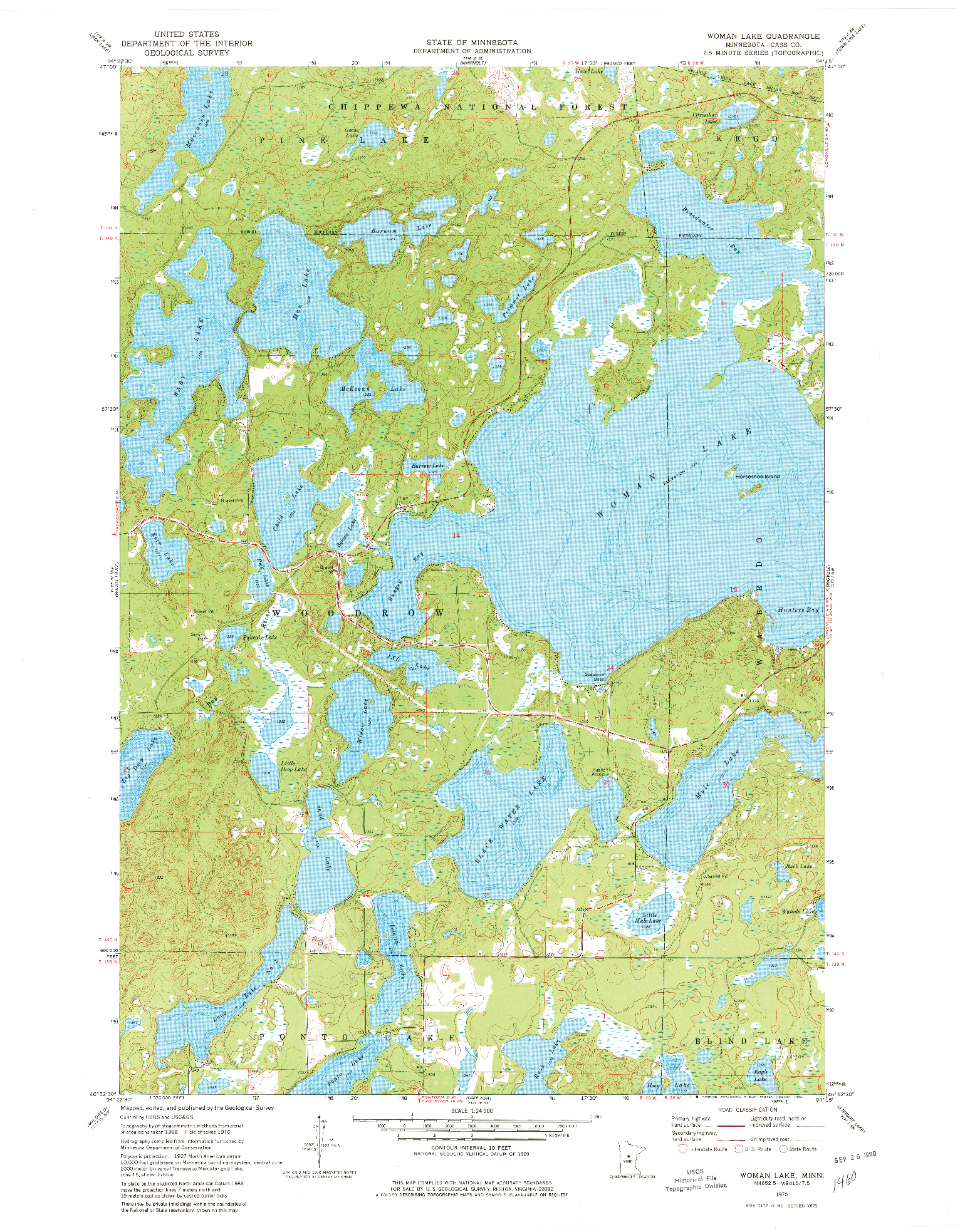 USGS 1:24000-SCALE QUADRANGLE FOR WOMAN LAKE, MN 1970