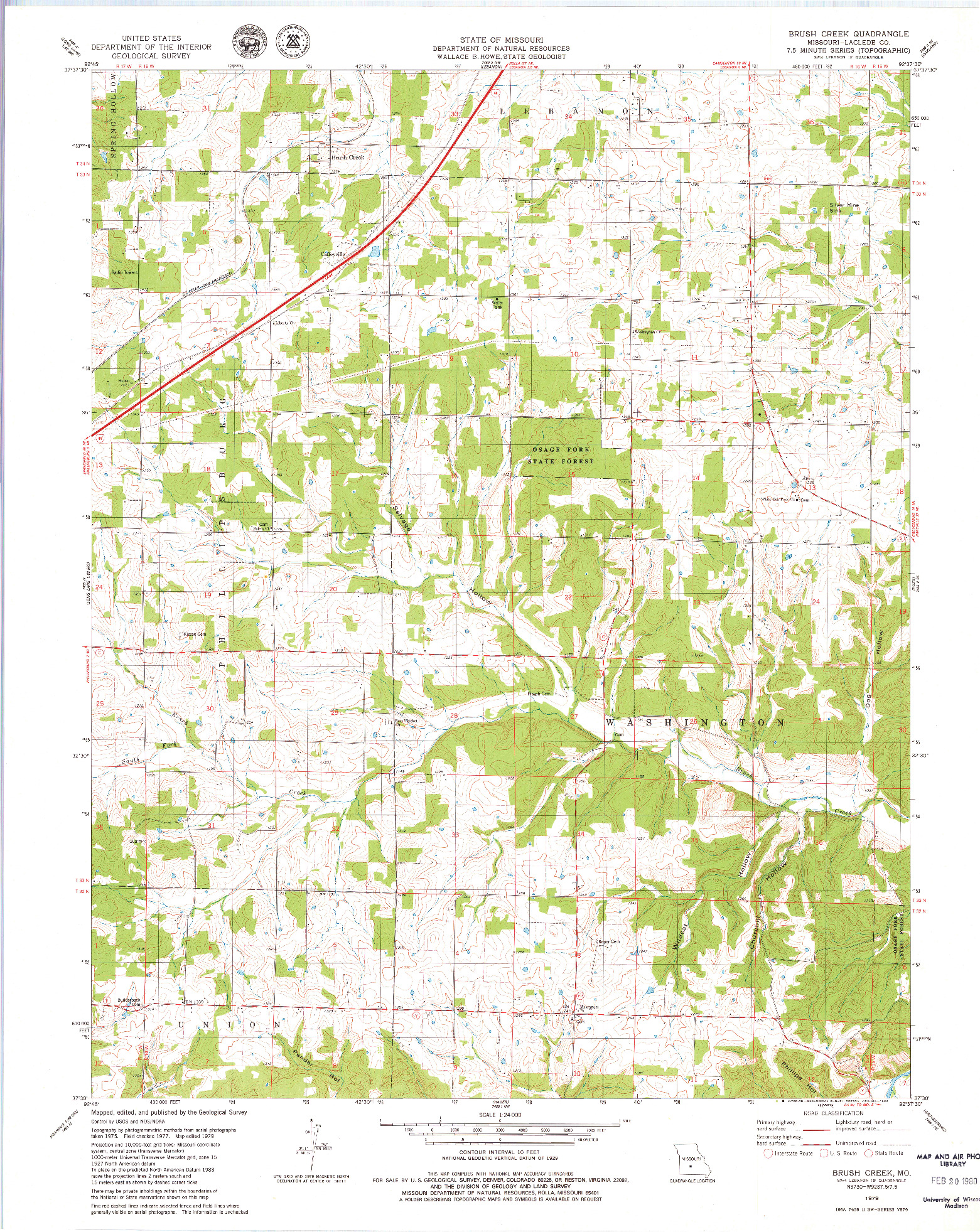 USGS 1:24000-SCALE QUADRANGLE FOR BRUSH CREEK, MO 1979