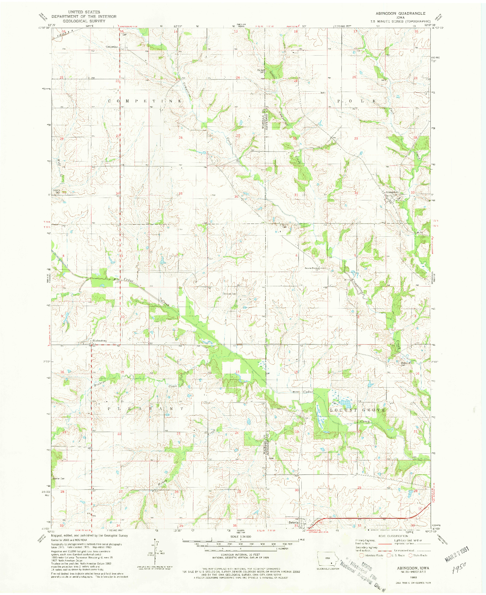 USGS 1:24000-SCALE QUADRANGLE FOR ABINGDON, IA 1980