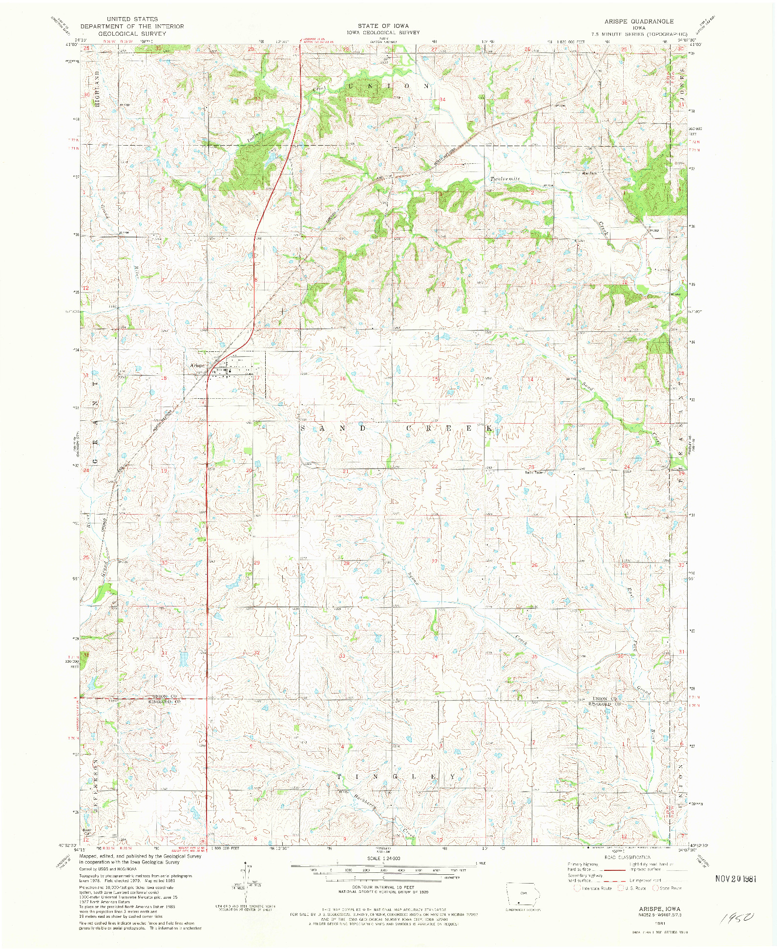 USGS 1:24000-SCALE QUADRANGLE FOR ARISPE, IA 1981