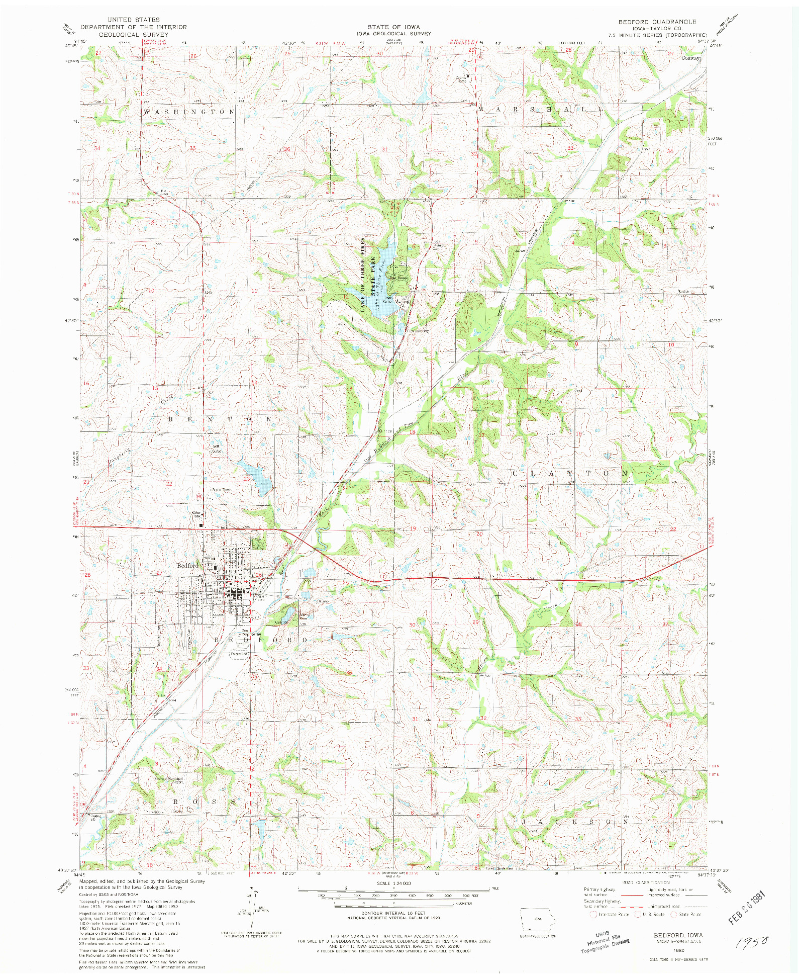 USGS 1:24000-SCALE QUADRANGLE FOR BEDFORD, IA 1980