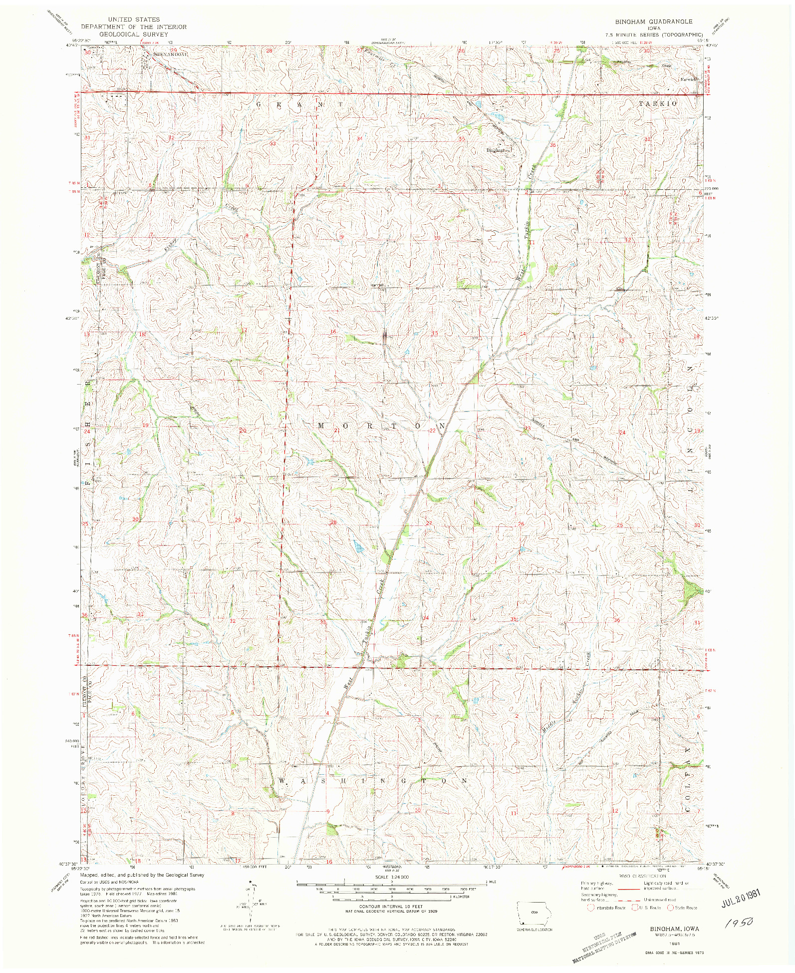 USGS 1:24000-SCALE QUADRANGLE FOR BINGHAM, IA 1981