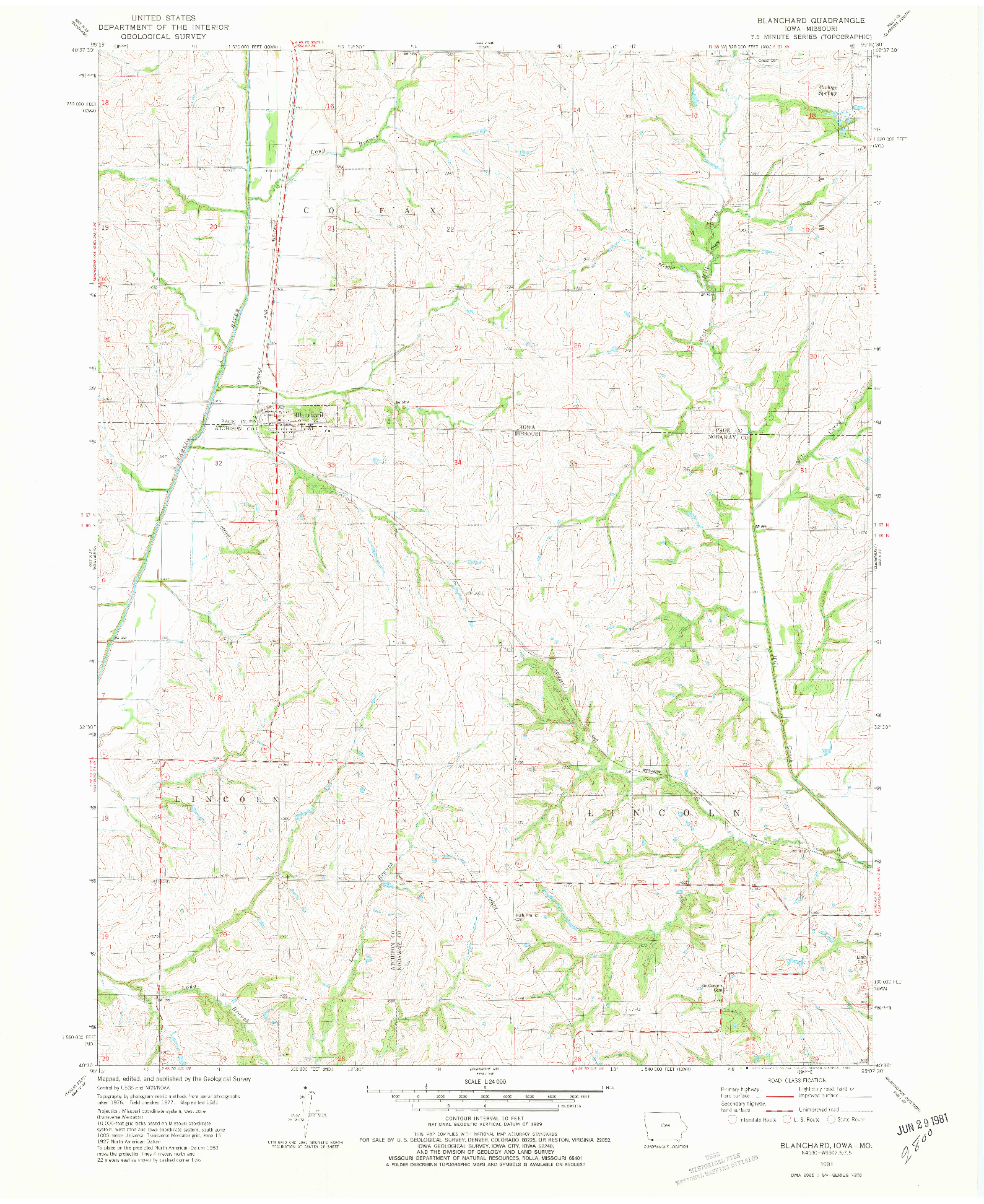 USGS 1:24000-SCALE QUADRANGLE FOR BLANCHARD, IA 1981